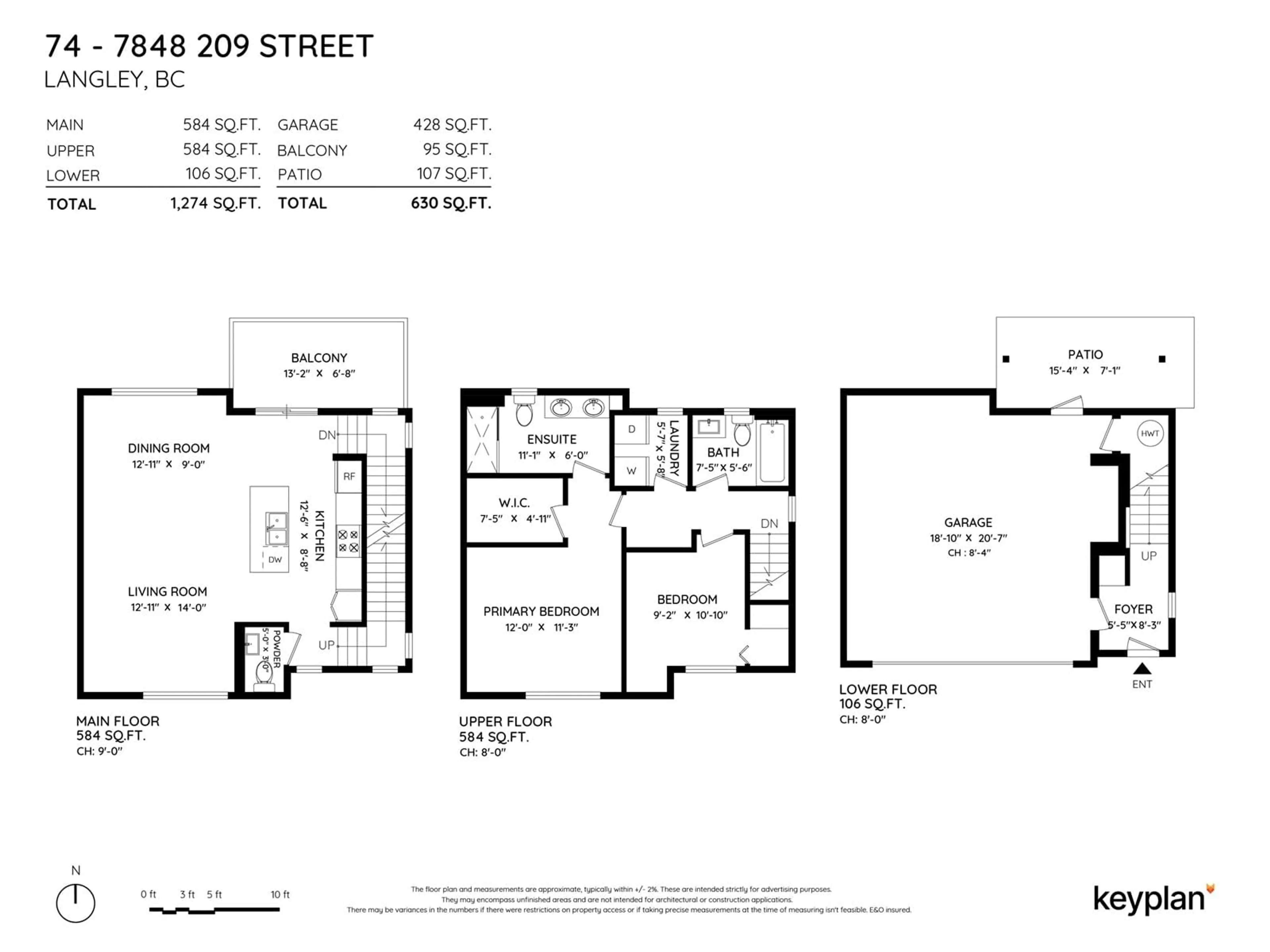 Floor plan for 74 7848 209 STREET, Langley British Columbia V2Y0M4