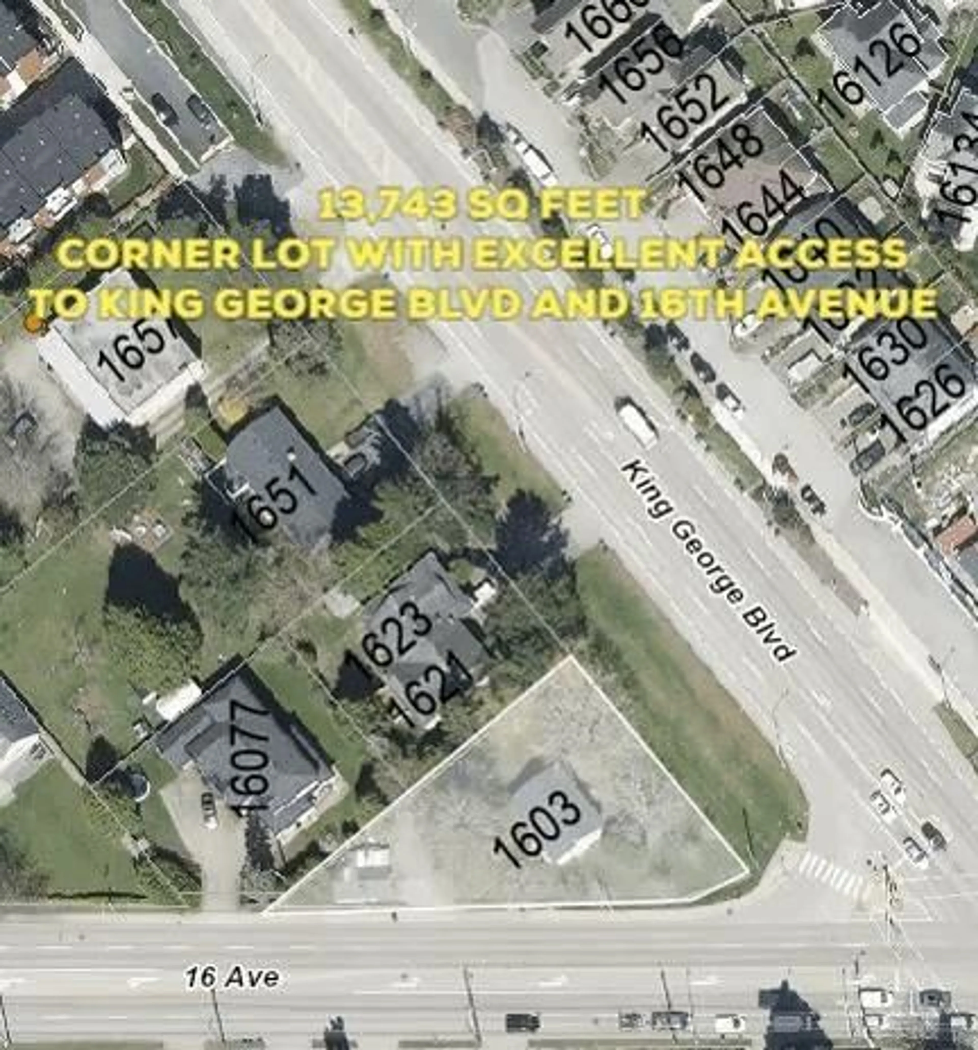 A pic from outside/outdoor area/front of a property/back of a property/a pic from drone, street for 1603 KING GEORGE, Surrey British Columbia V4A4Z7