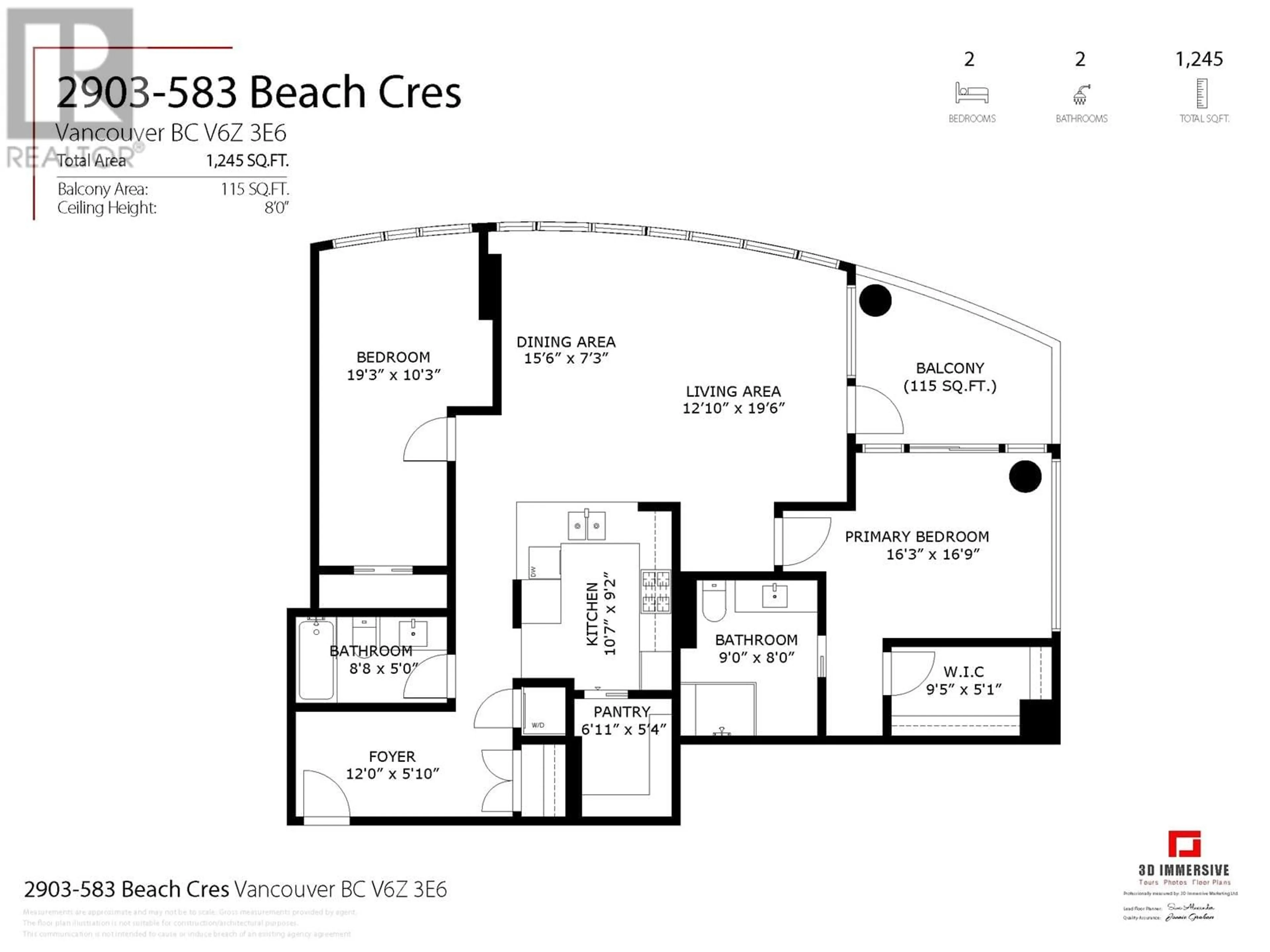 Floor plan for 2903 583 BEACH CRESCENT, Vancouver British Columbia V6Z3E6