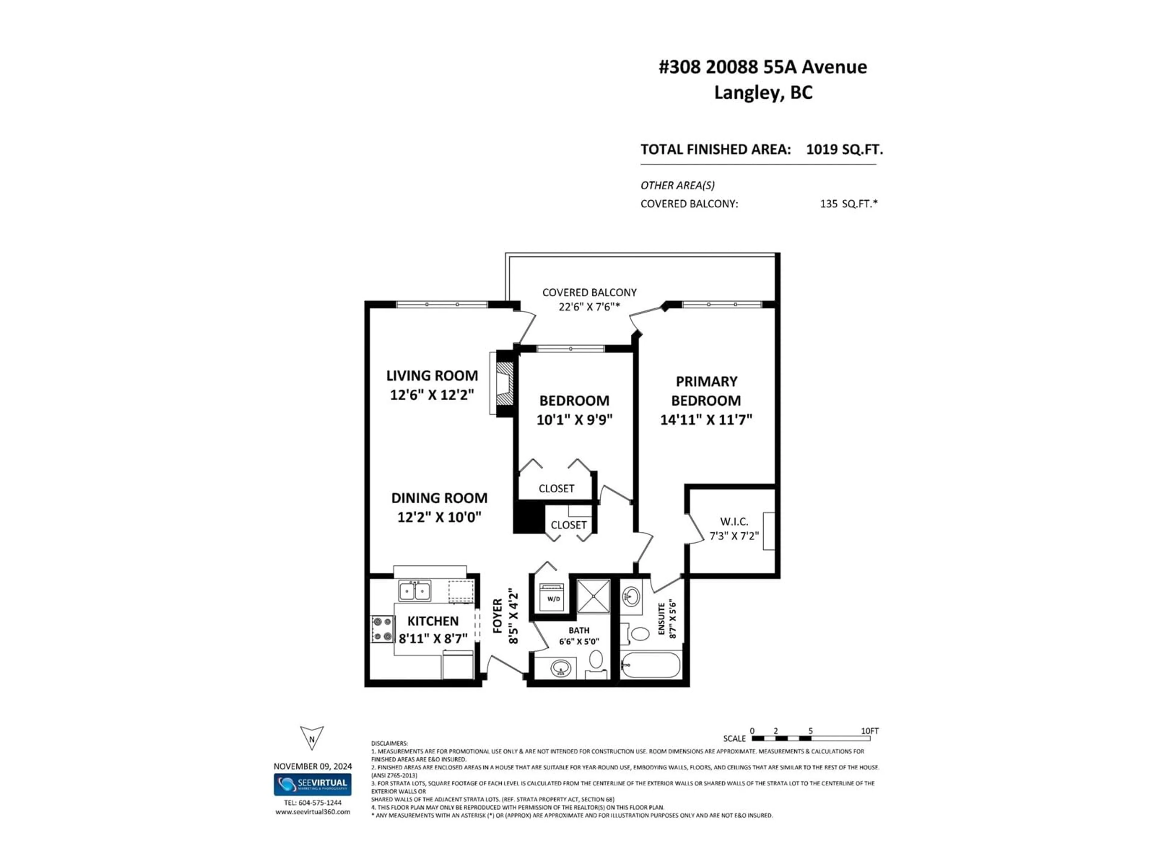 Floor plan for 308 20088 55A AVENUE, Langley British Columbia V3A4K9