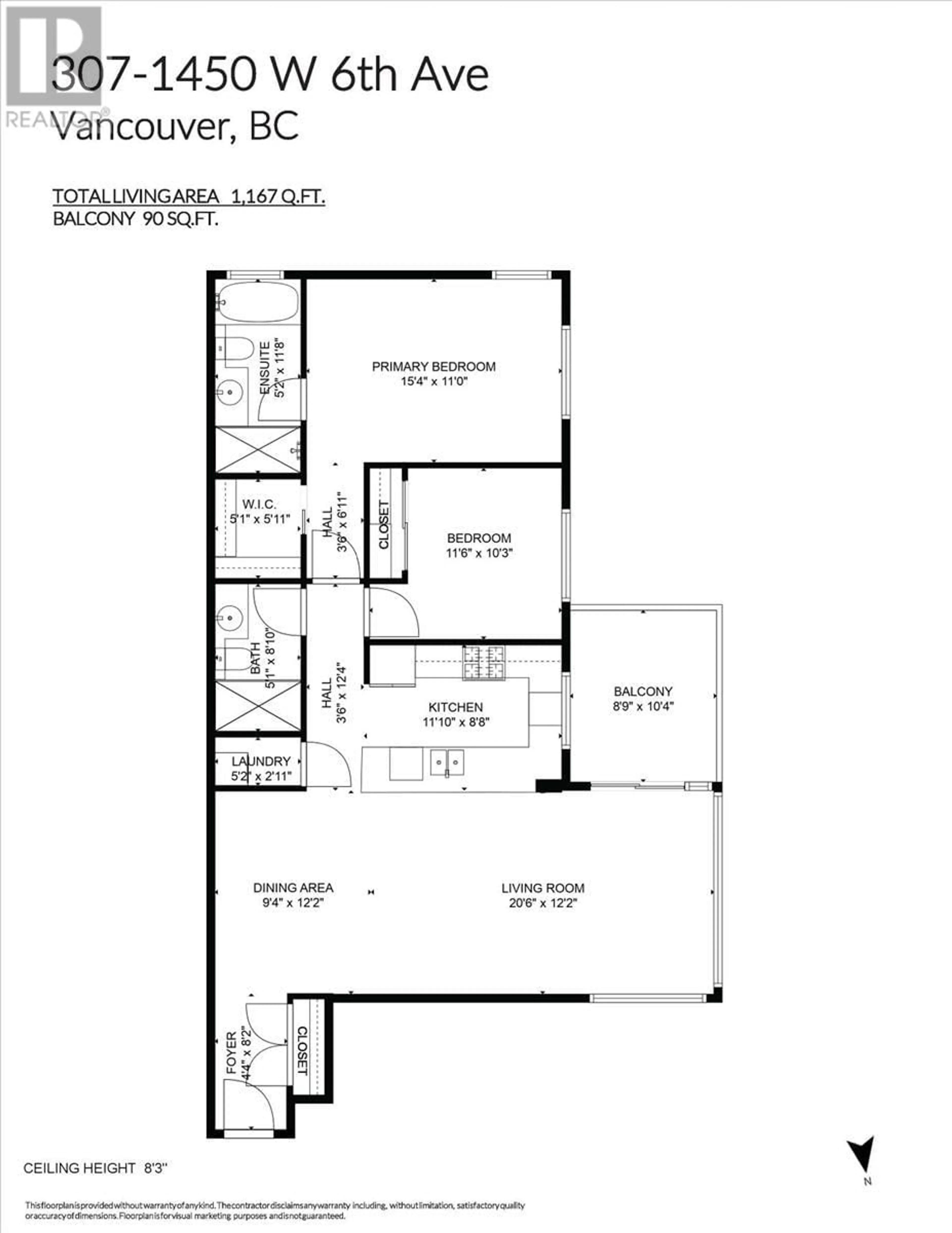 Floor plan for 307 1450 W 6TH AVENUE, Vancouver British Columbia V6H4H9