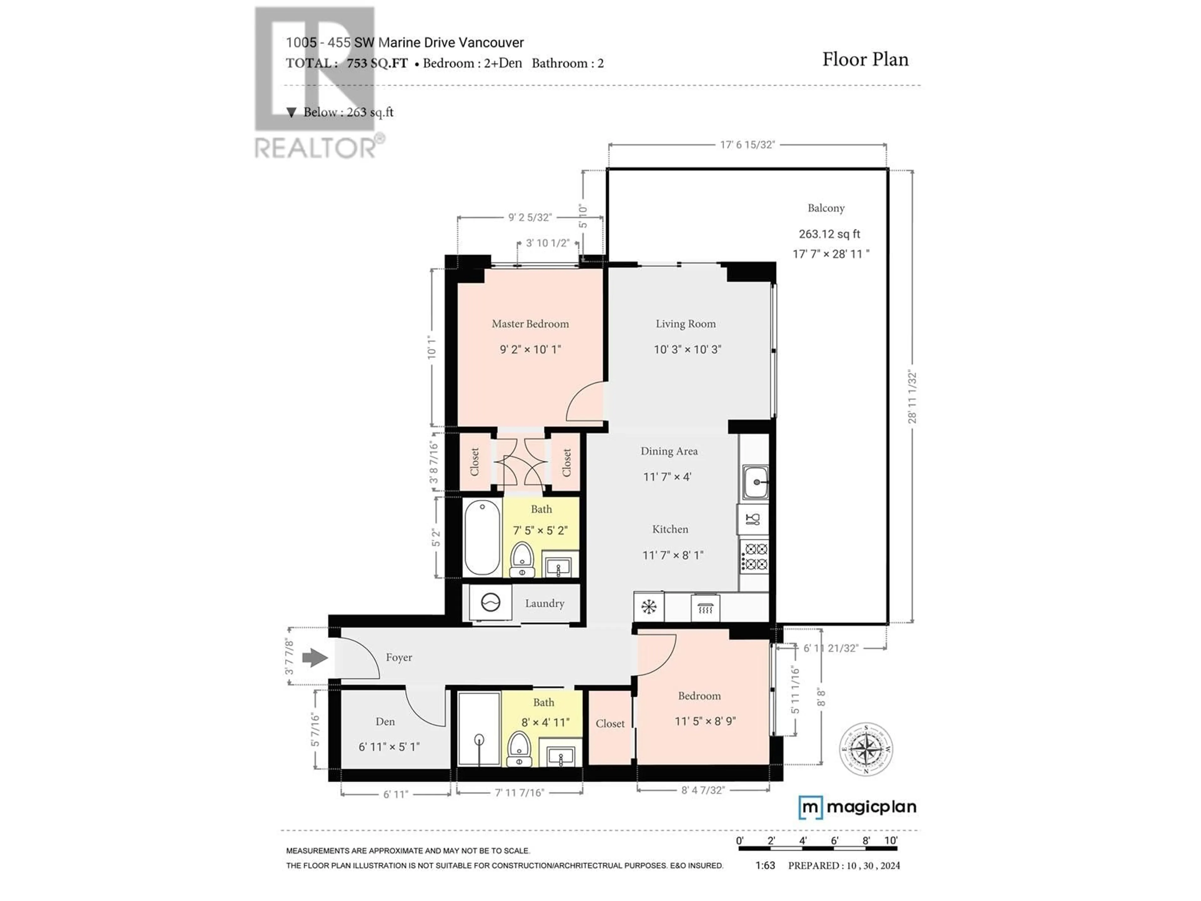 Floor plan for 1005 455 SW MARINE DRIVE, Vancouver British Columbia V5X0H3