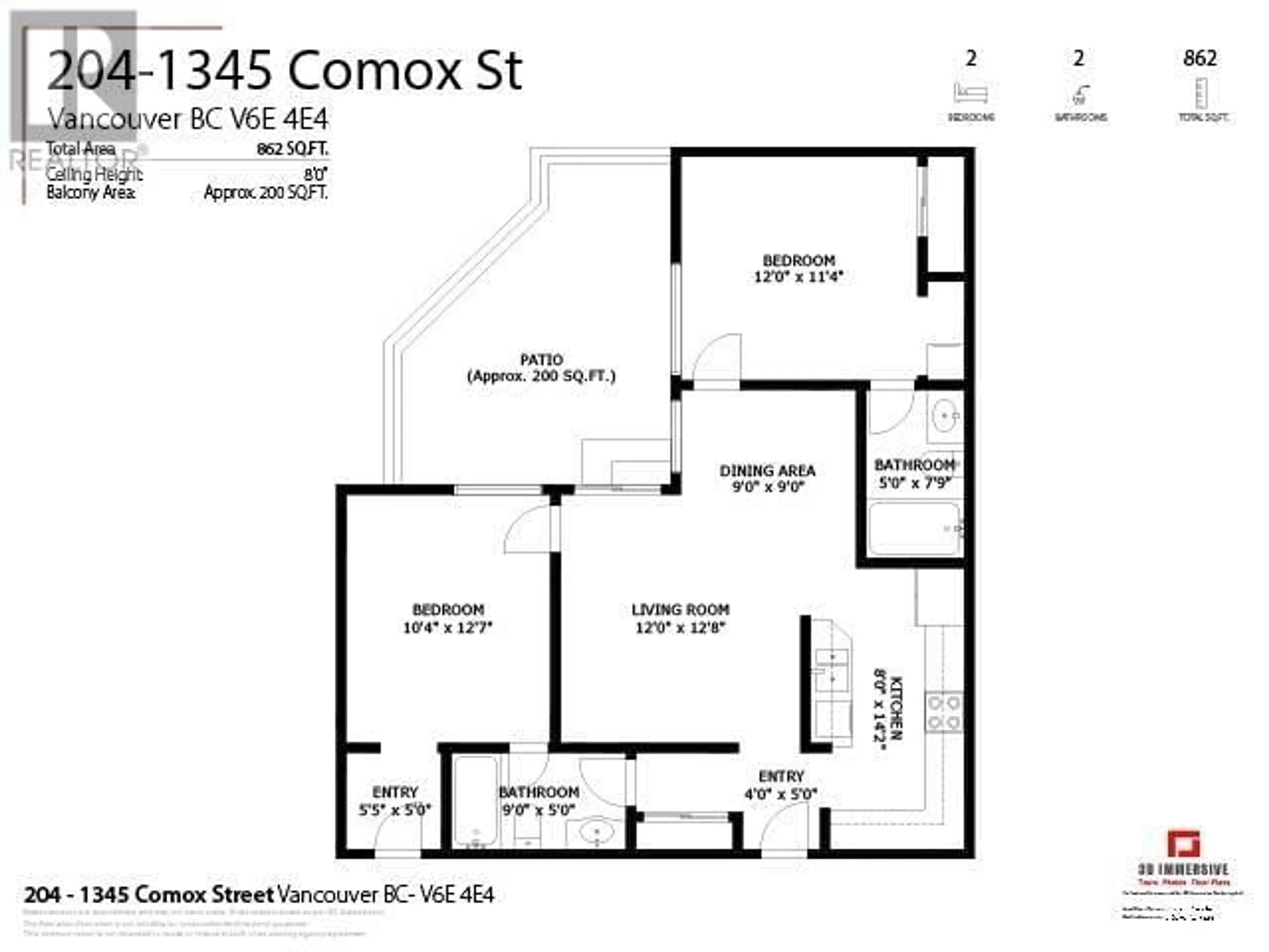 Floor plan for 204 1345 COMOX STREET, Vancouver British Columbia V6E4E4