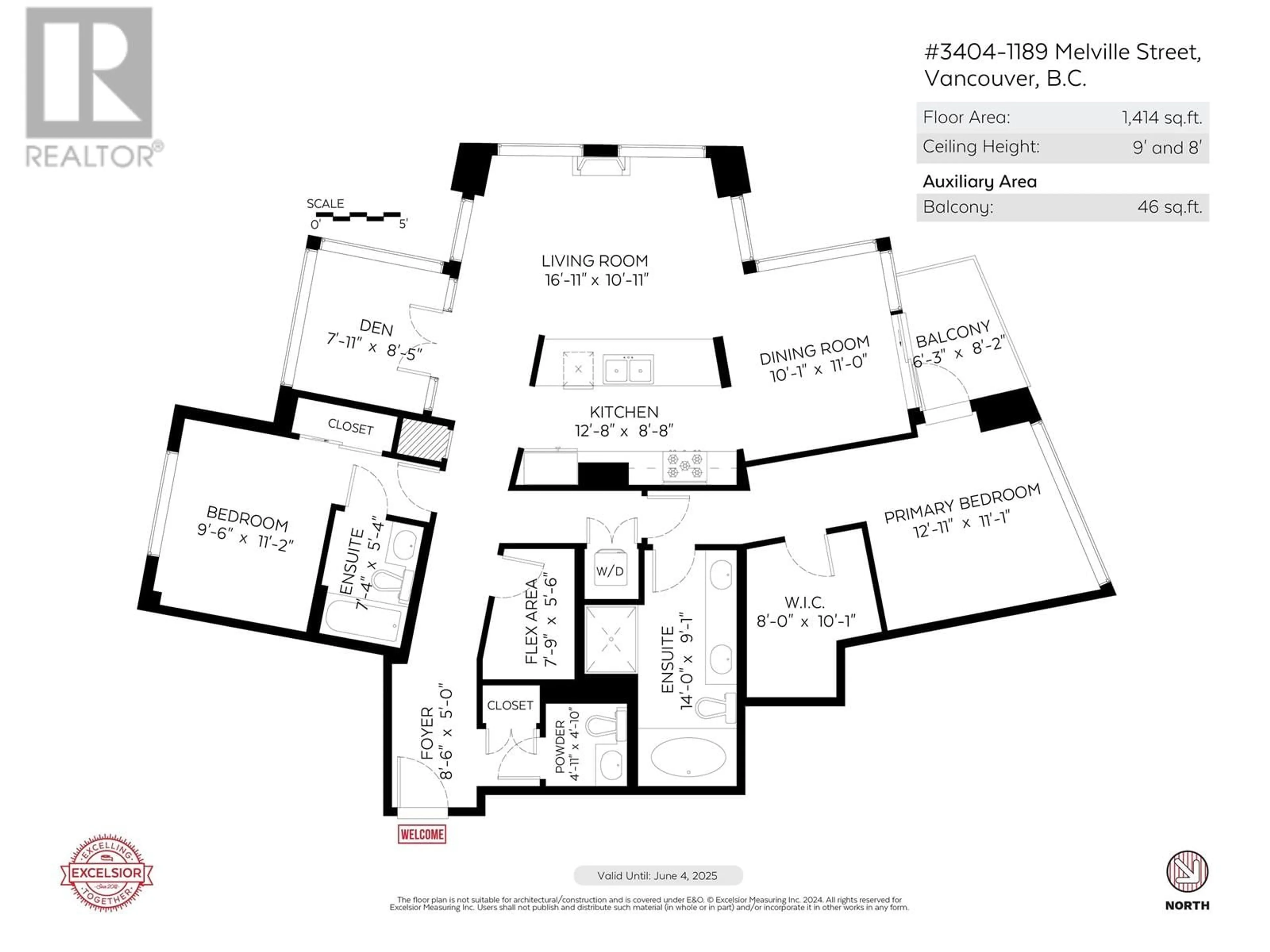 Floor plan for 3404 - 1189 MELVILLE STREET, Vancouver British Columbia V6E4T8