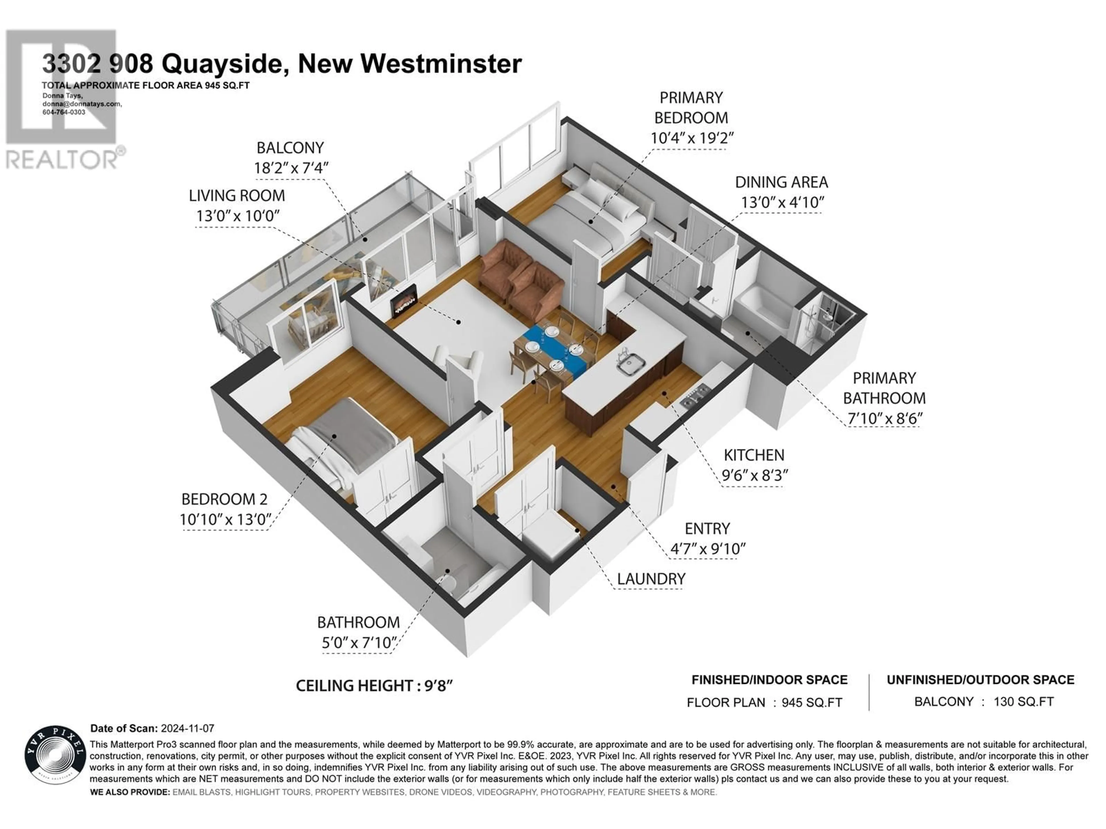 Floor plan for 3302 908 QUAYSIDE DRIVE, New Westminster British Columbia V3M0L4