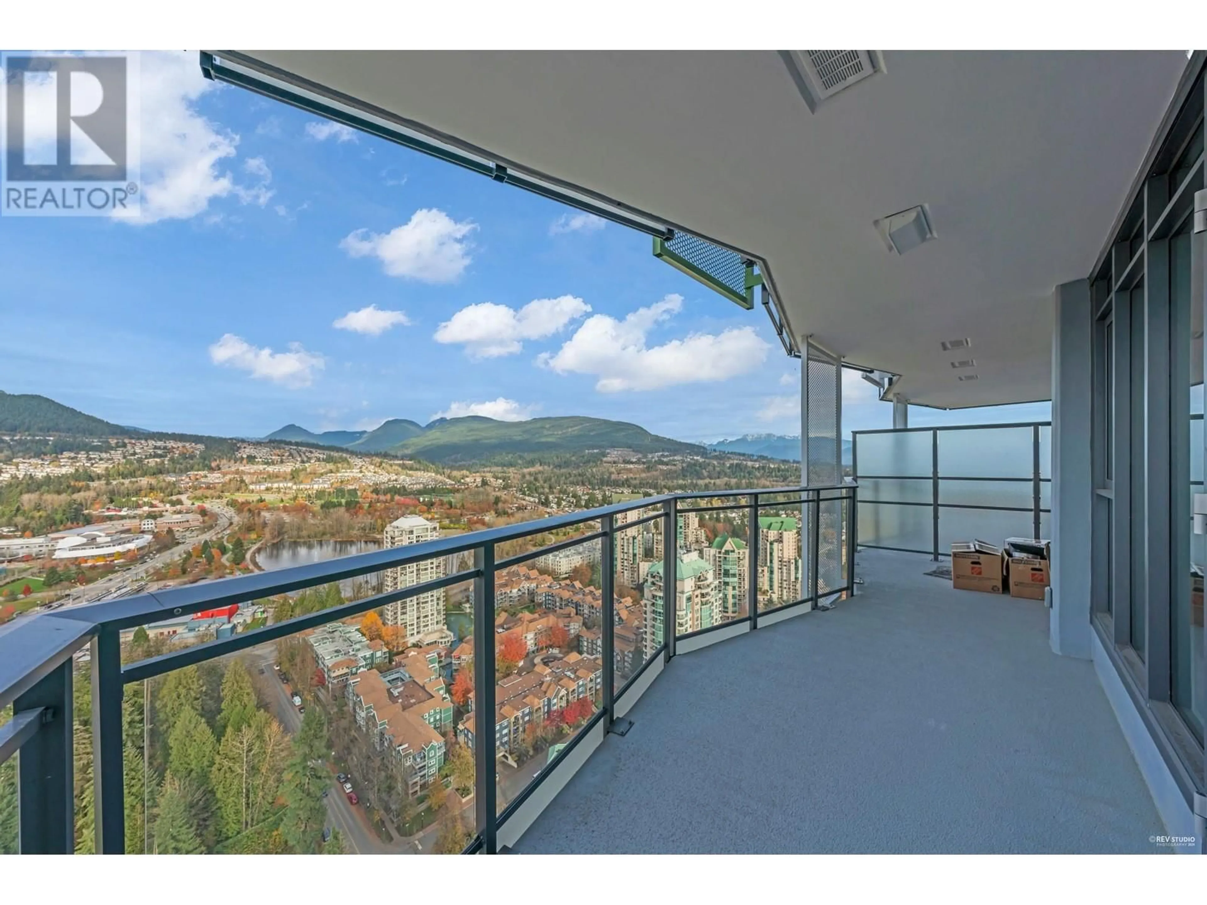 Balcony in the apartment, the view of mountain for 3702 1182 WESTWOOD STREET, Coquitlam British Columbia V3B0T9