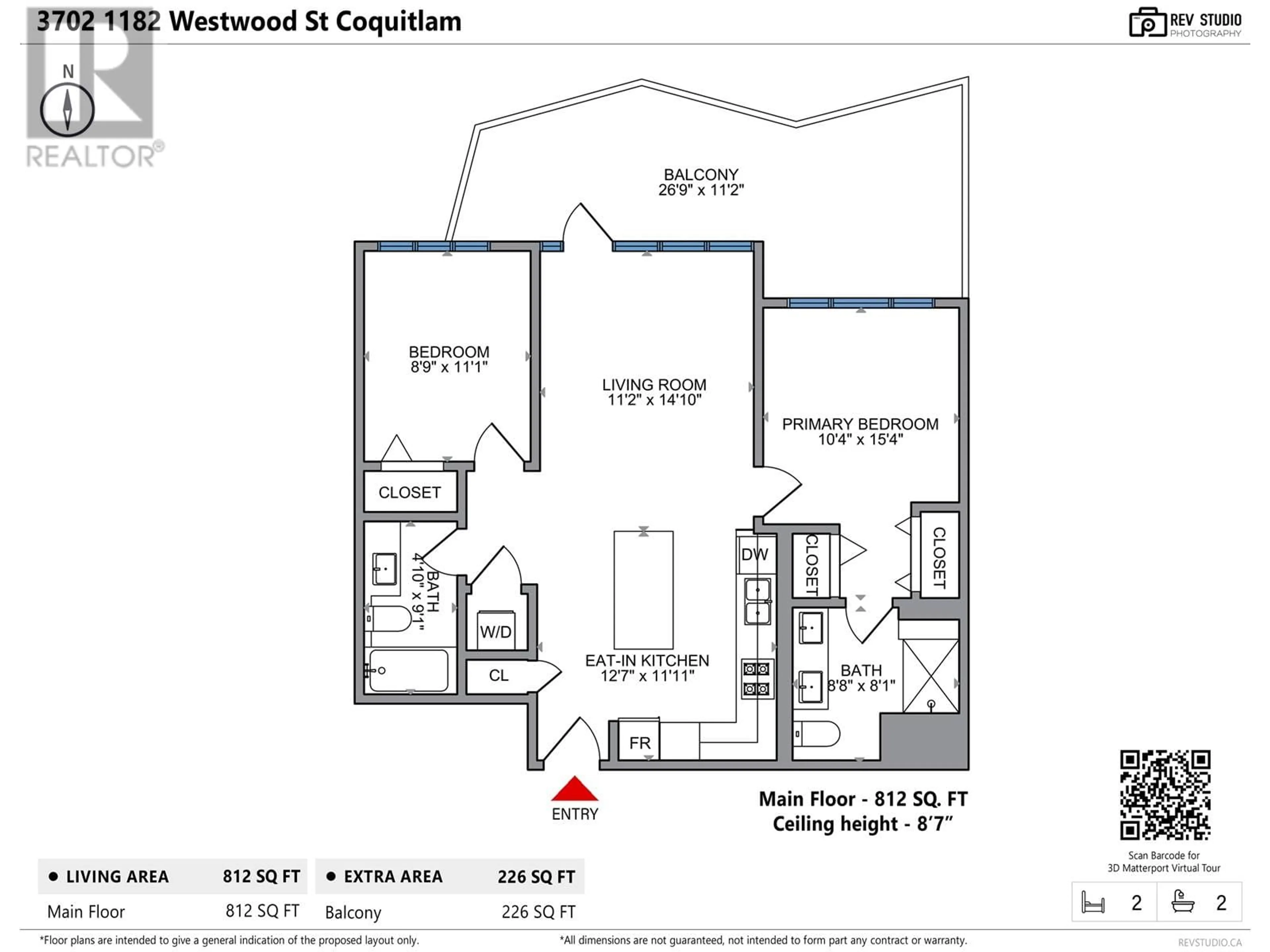 Floor plan for 3702 1182 WESTWOOD STREET, Coquitlam British Columbia V3B0T9