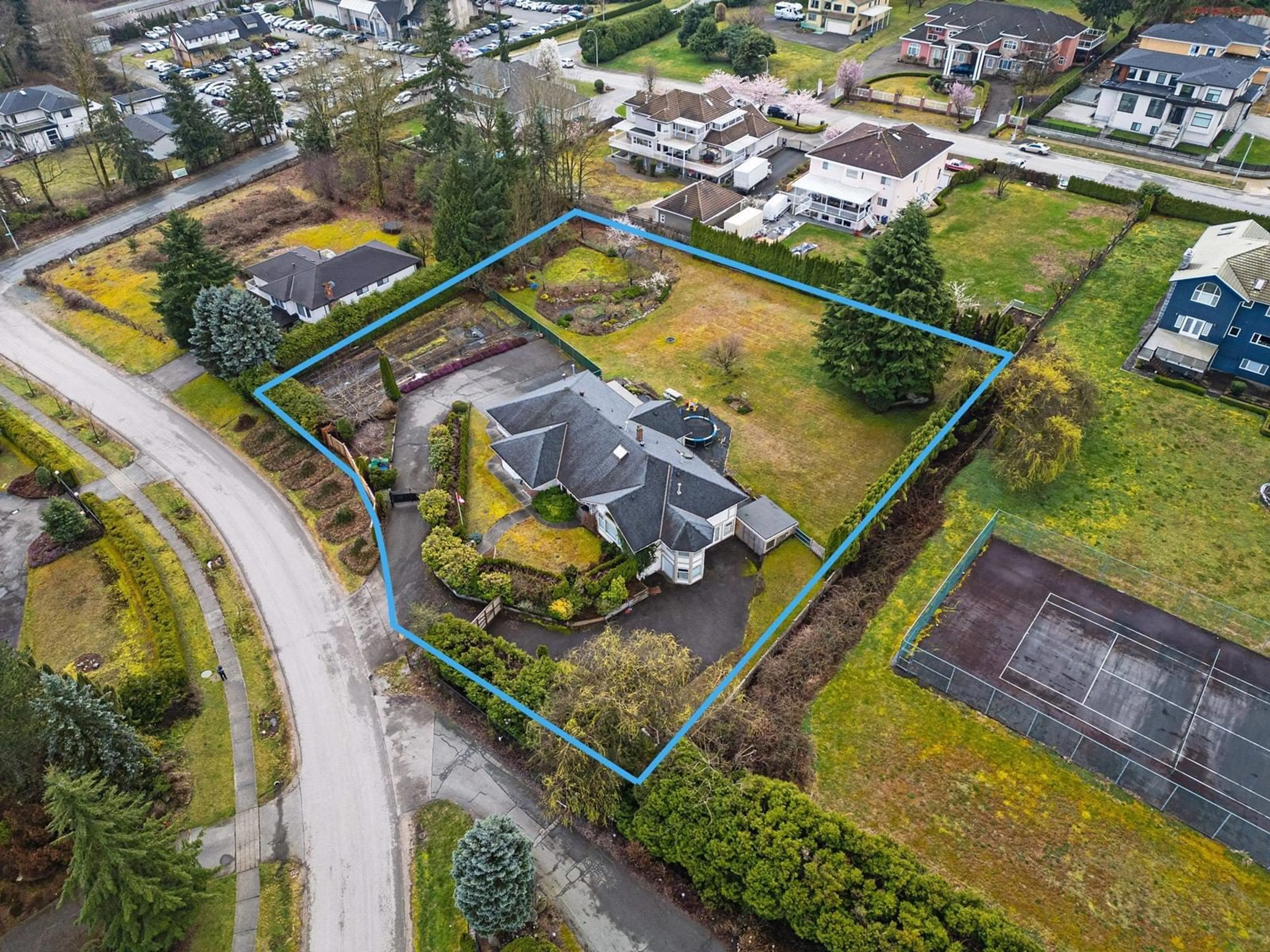 Frontside or backside of a home, the fenced backyard for 17484 ABBEY DRIVE, Surrey British Columbia V4N4H2