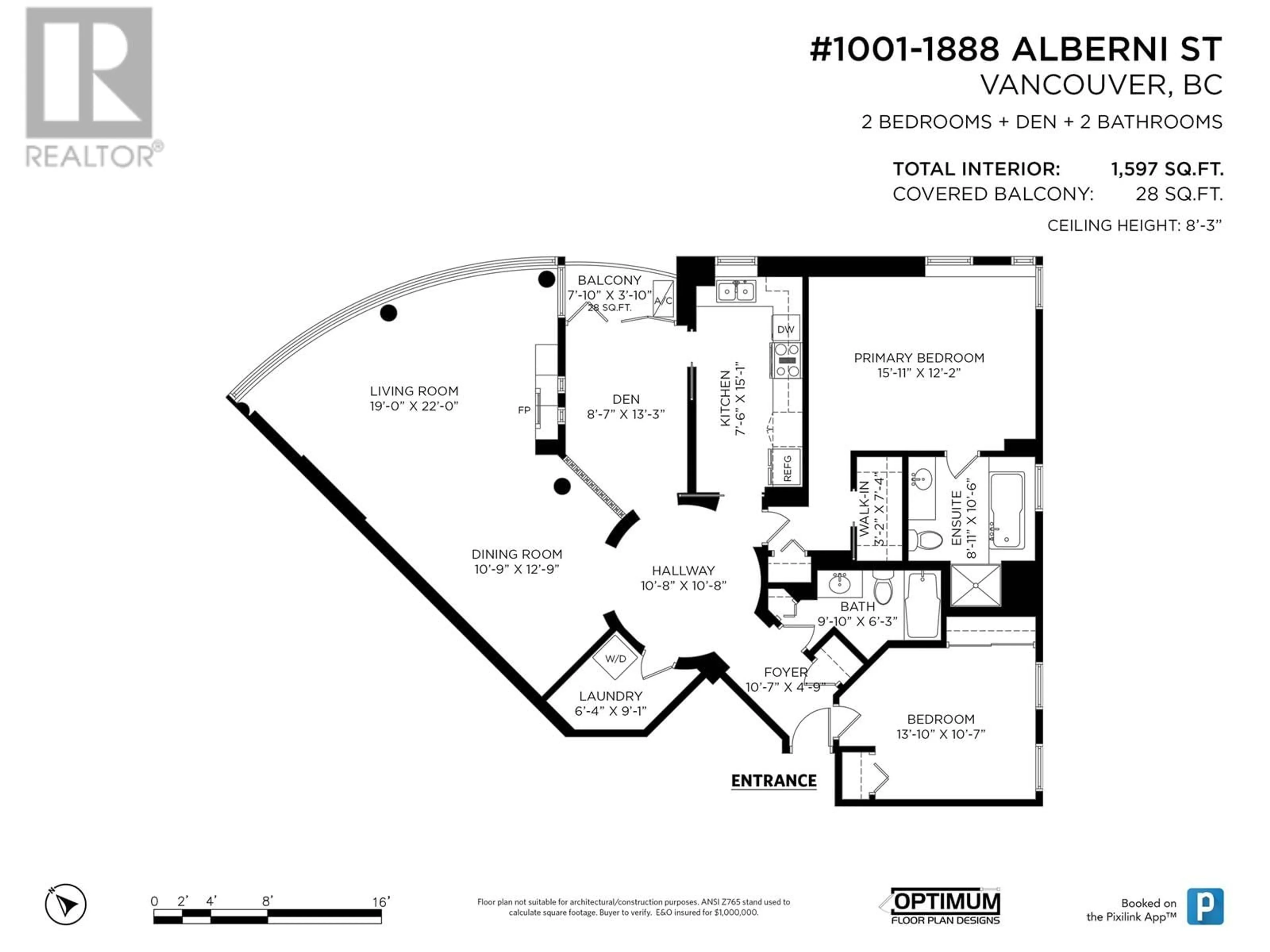 Floor plan for 1001 1888 ALBERNI STREET, Vancouver British Columbia V6G1B3