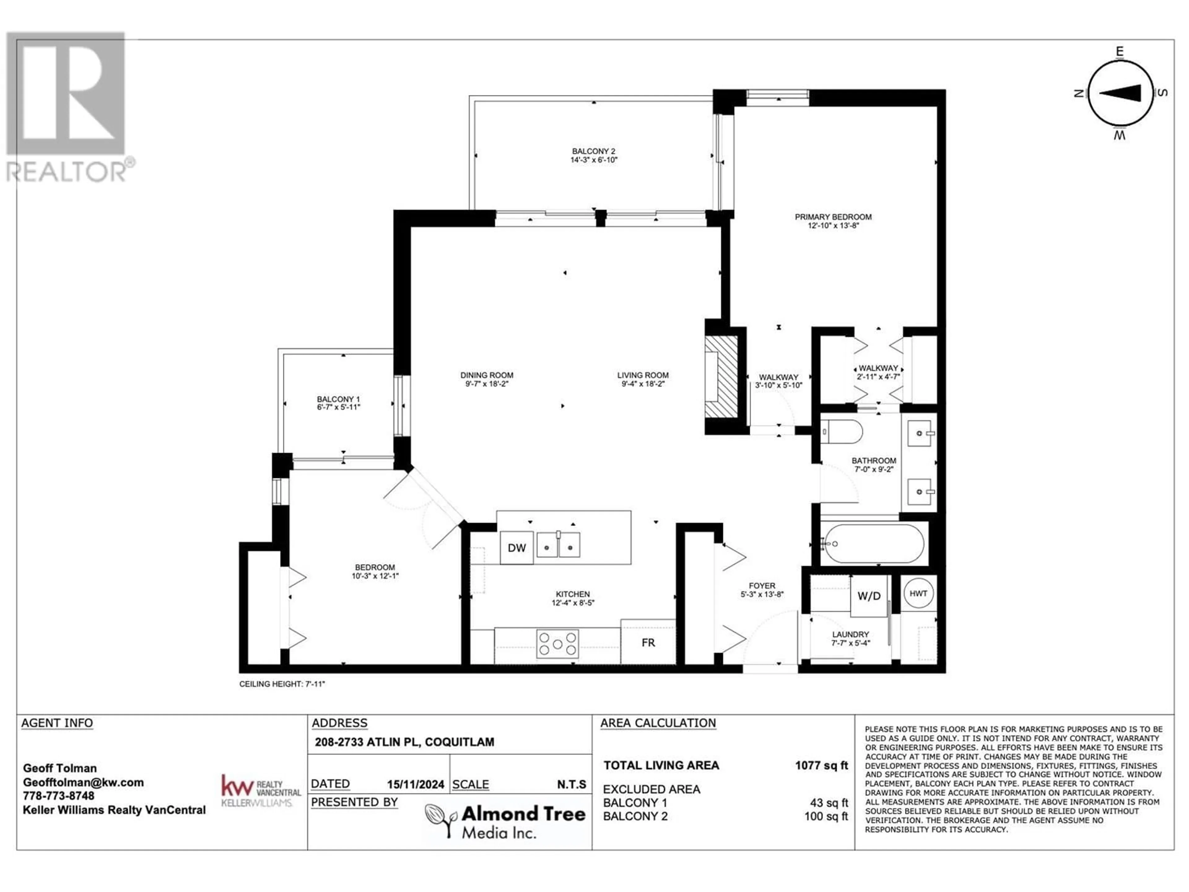 Floor plan for 208 2733 ATLIN PLACE, Coquitlam British Columbia V3C5B1