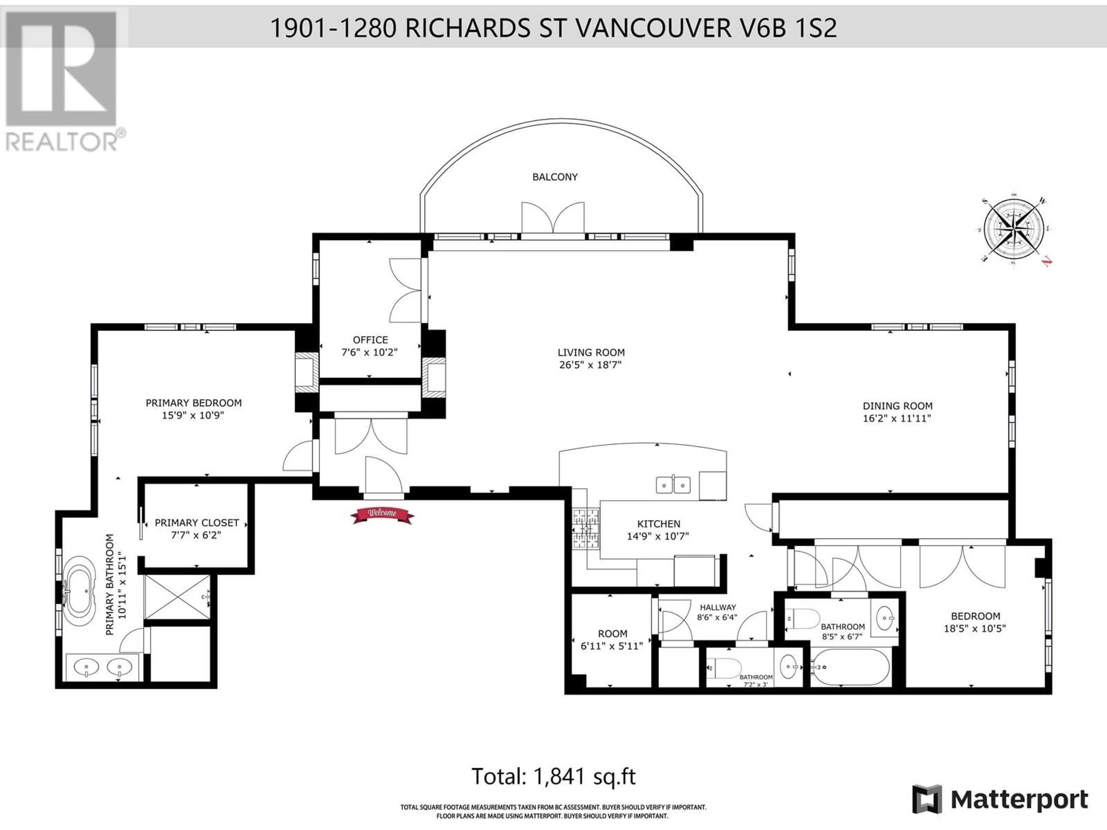 Floor plan for 1901 1280 RICHARDS STREET, Vancouver British Columbia V6B1S2