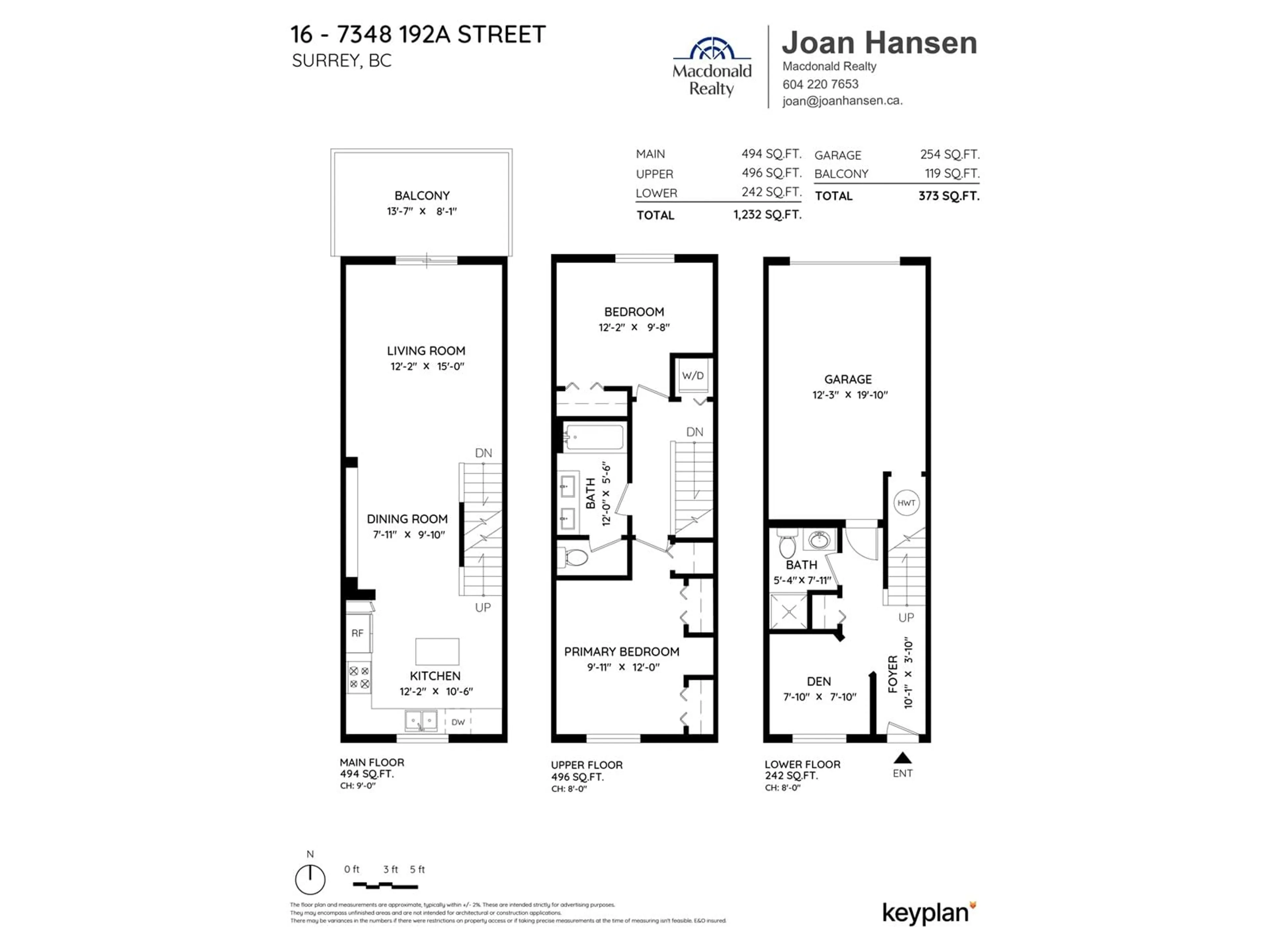 Floor plan for 16 7348 192A STREET, Surrey British Columbia V4N6J2