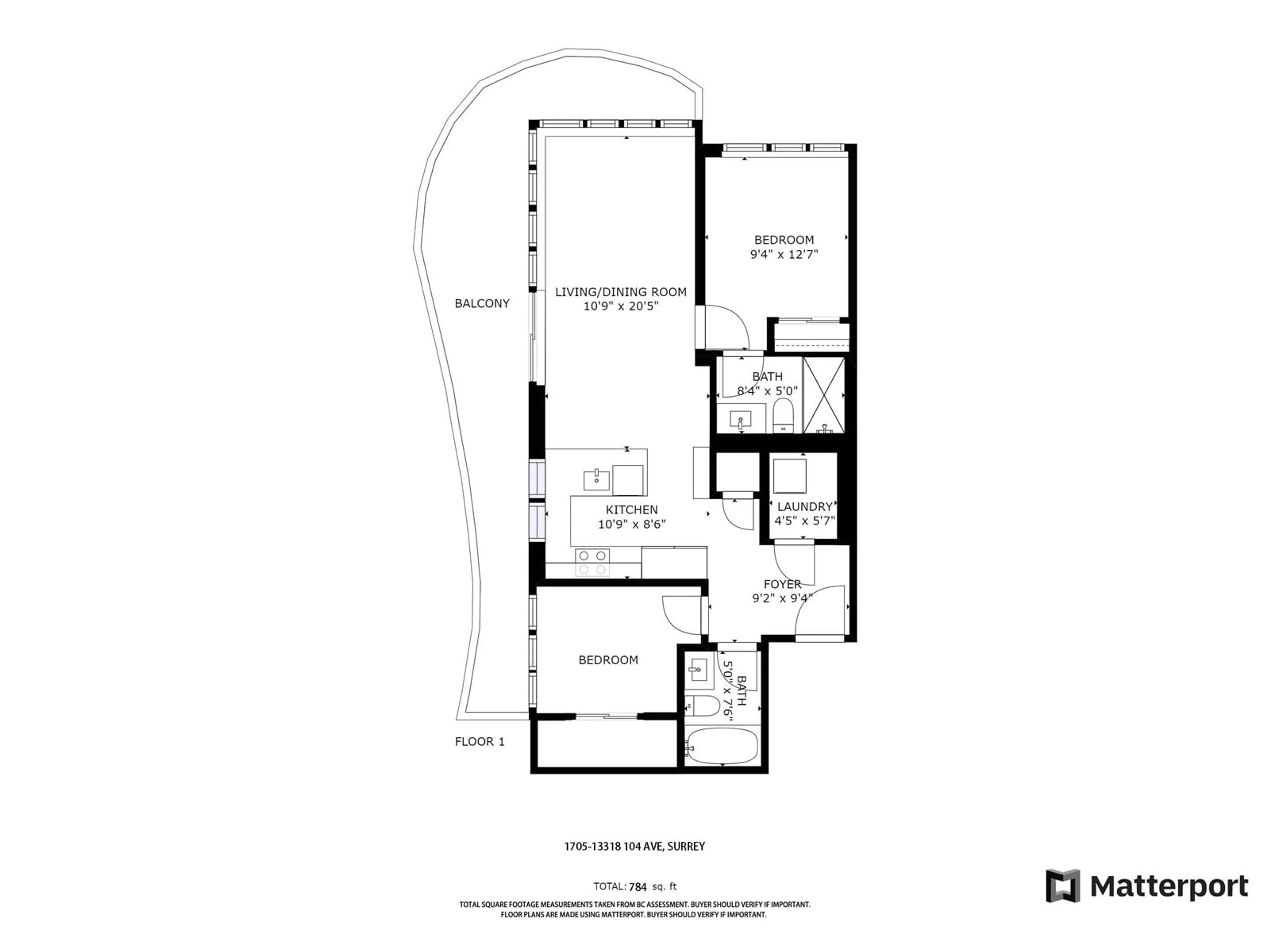 Floor plan for 1705 13318 104 AVENUE, Surrey British Columbia V3T0R2