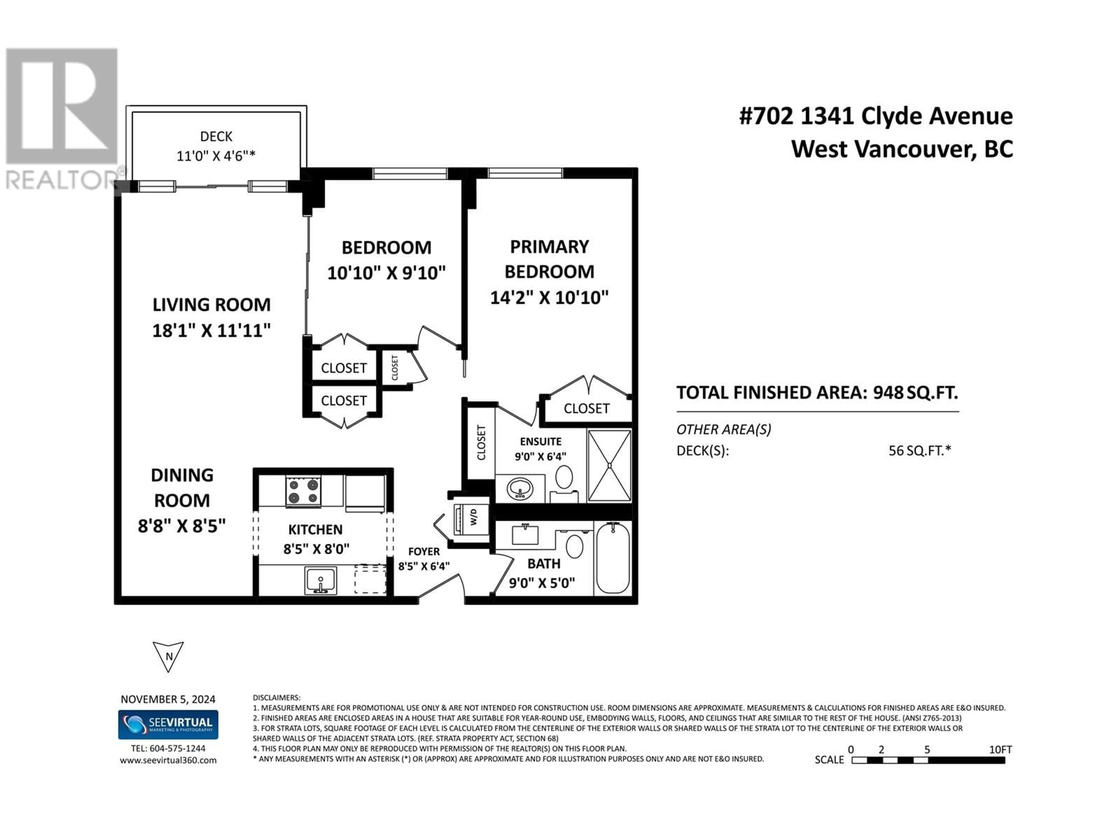 Floor plan for 702 1341 CLYDE AVENUE, West Vancouver British Columbia V7T1E8