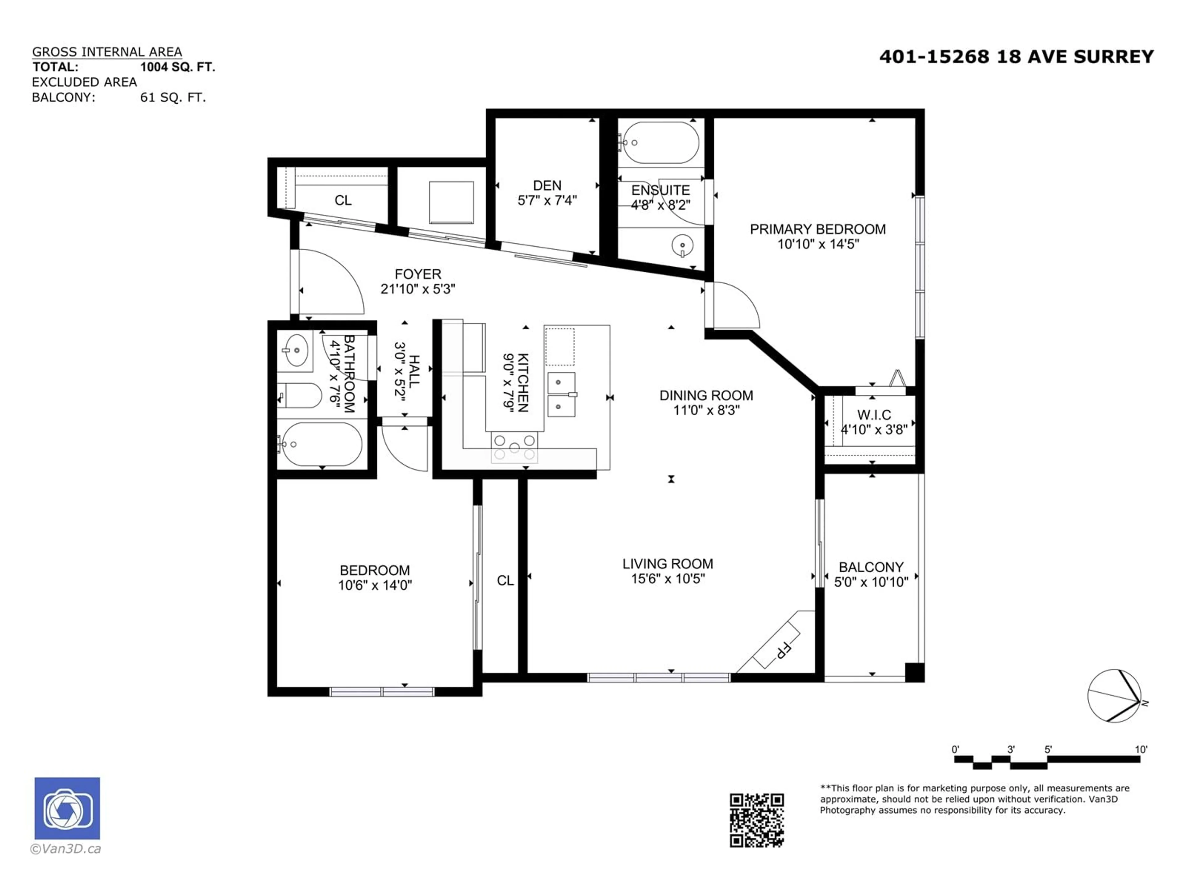 Floor plan for 401 15268 18 AVENUE, Surrey British Columbia V4A1W8