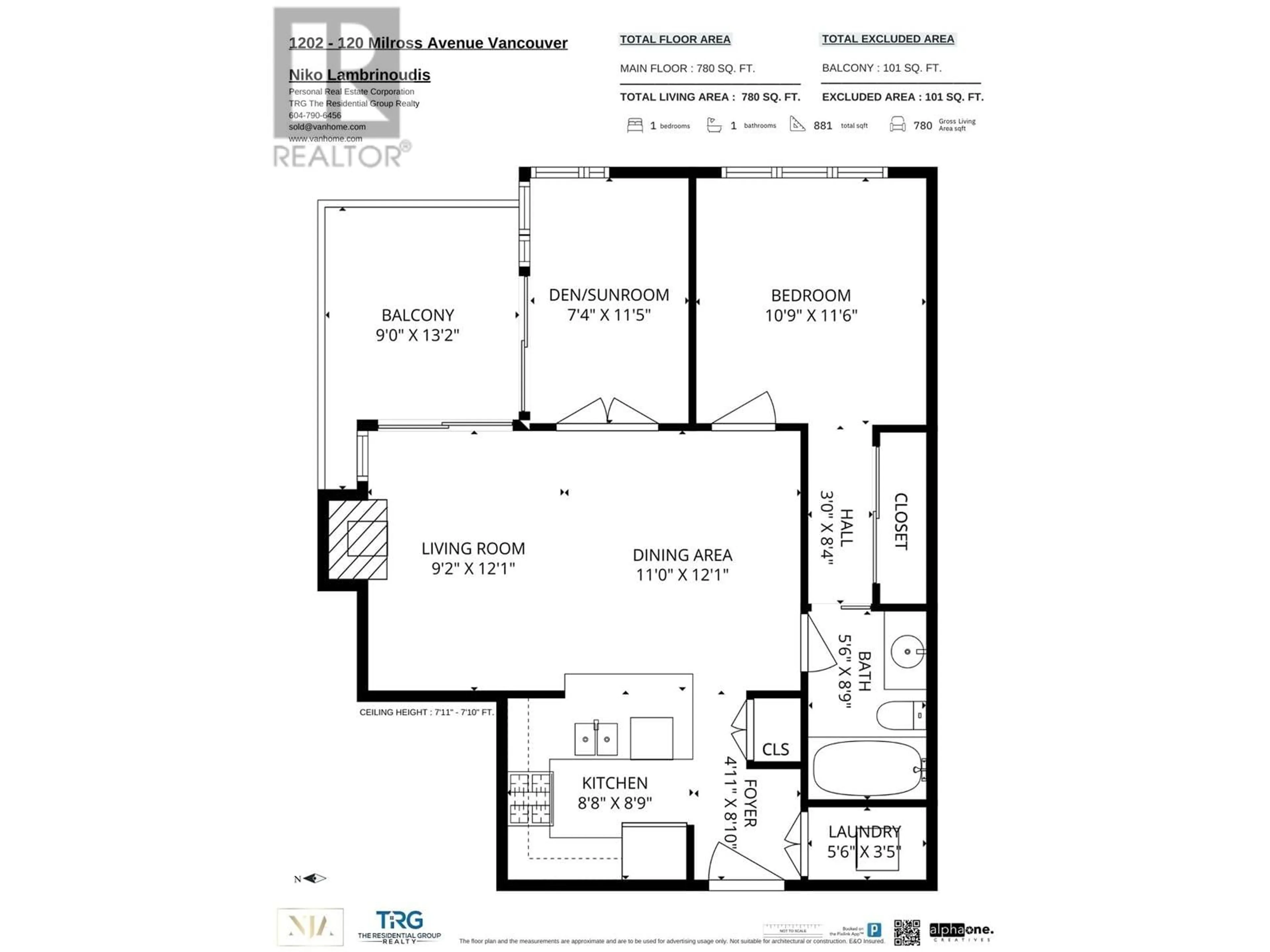 Floor plan for 1202 120 MILROSS AVENUE, Vancouver British Columbia V6A4K7