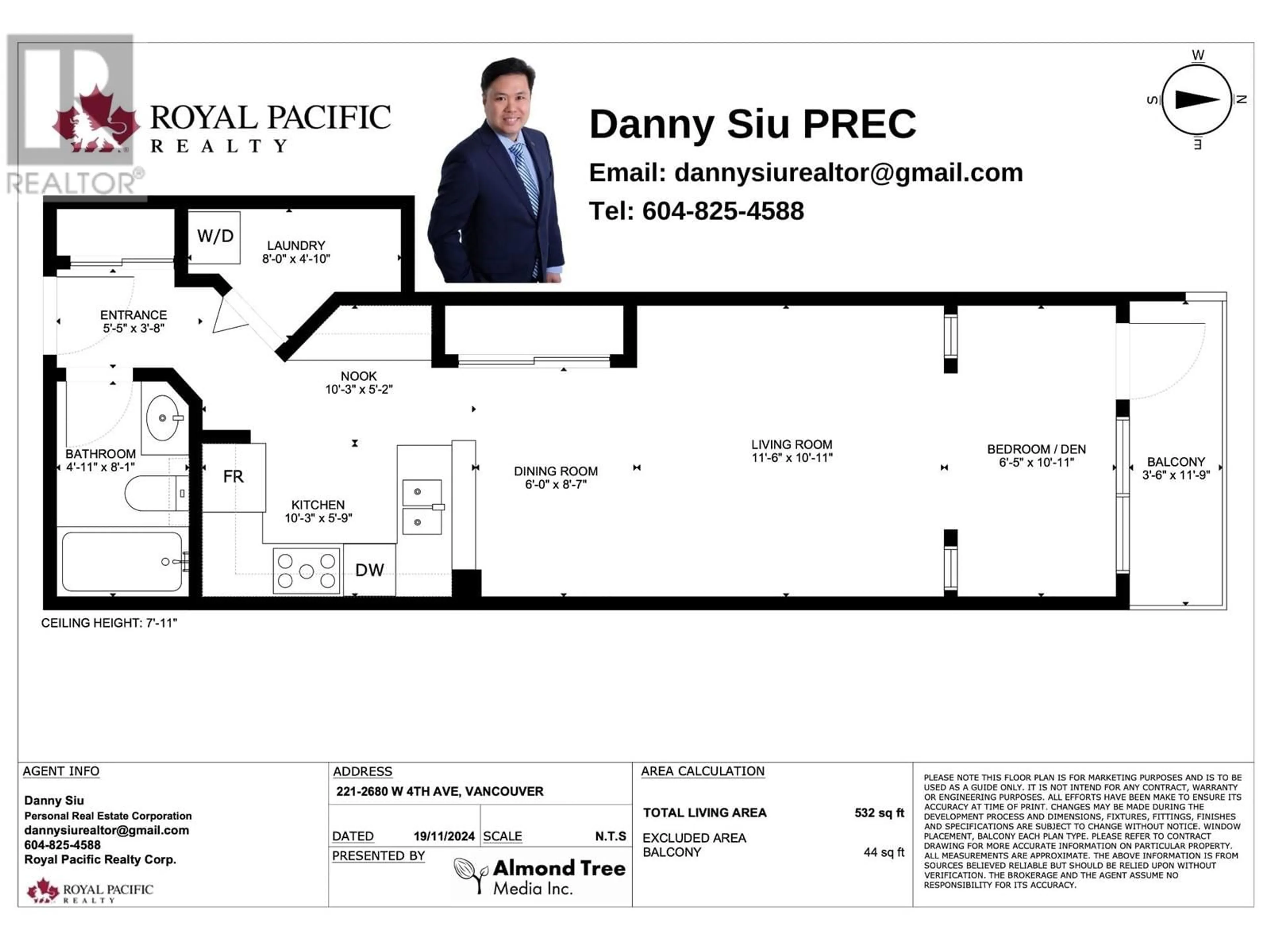 Floor plan for 221 2680 W 4TH AVENUE, Vancouver British Columbia V6K4S3