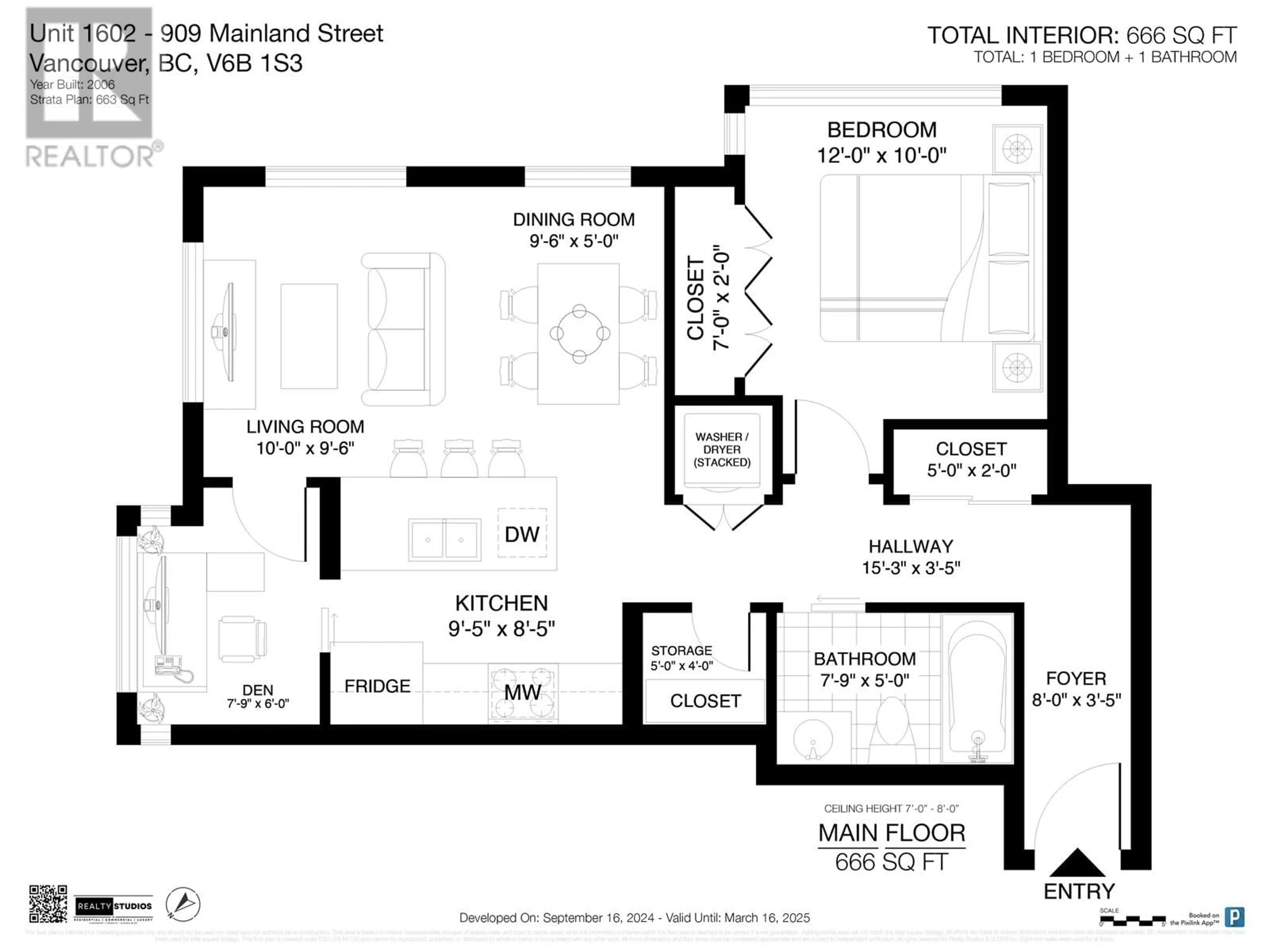 Floor plan for 1602 909 MAINLAND STREET, Vancouver British Columbia V6B1S3