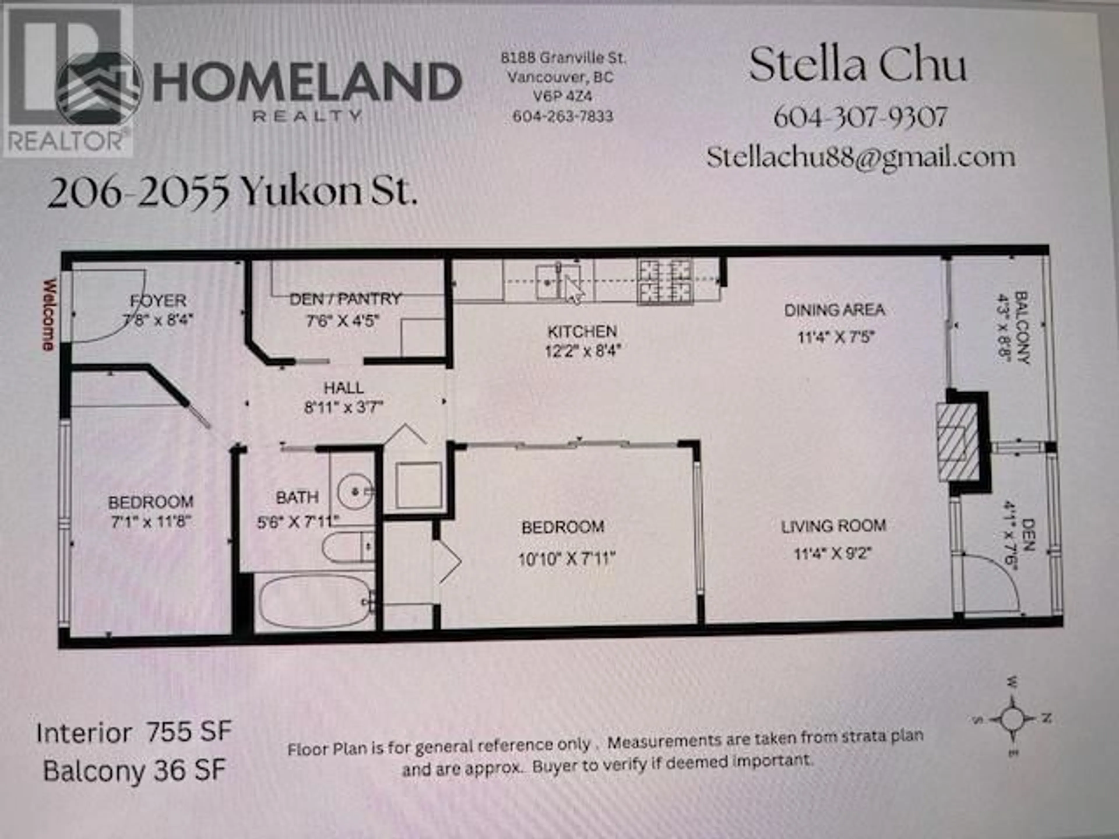 Floor plan for 206 2055 YUKON STREET, Vancouver British Columbia V5Y4B7