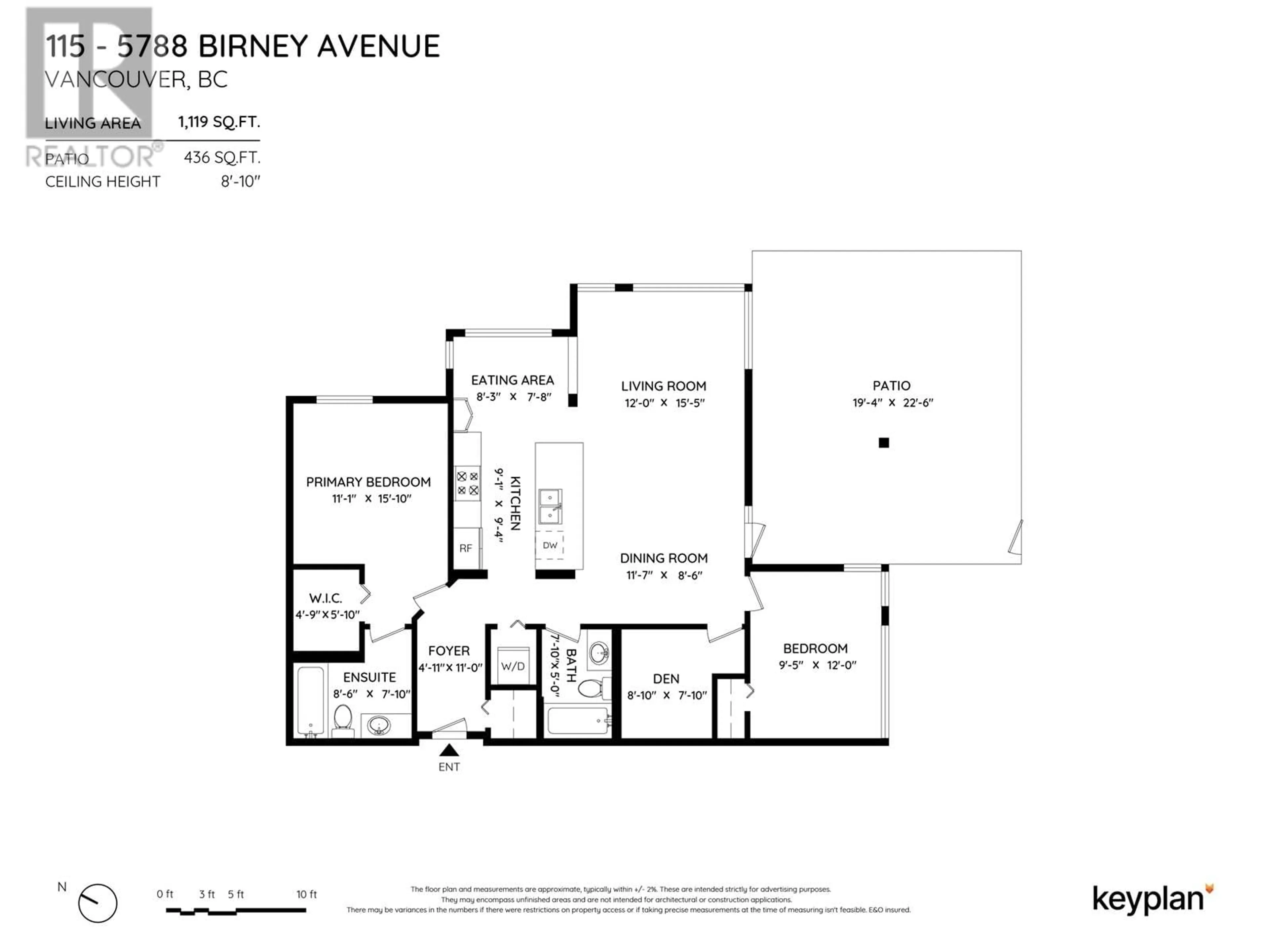 Floor plan for 115 5788 BIRNEY AVENUE, Vancouver British Columbia V6S0A2