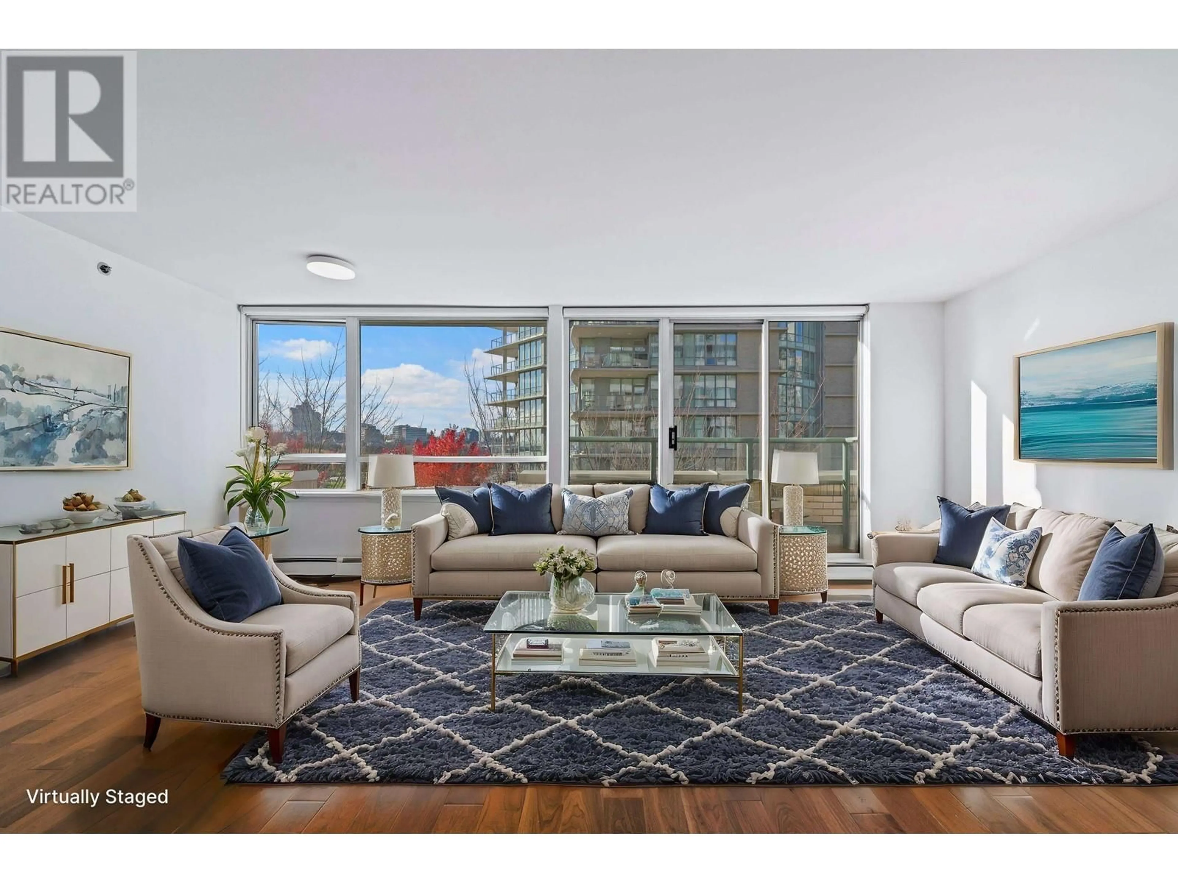 Living room, wood floors for 603 1288 MARINASIDE CRESCENT, Vancouver British Columbia V6Z2W5