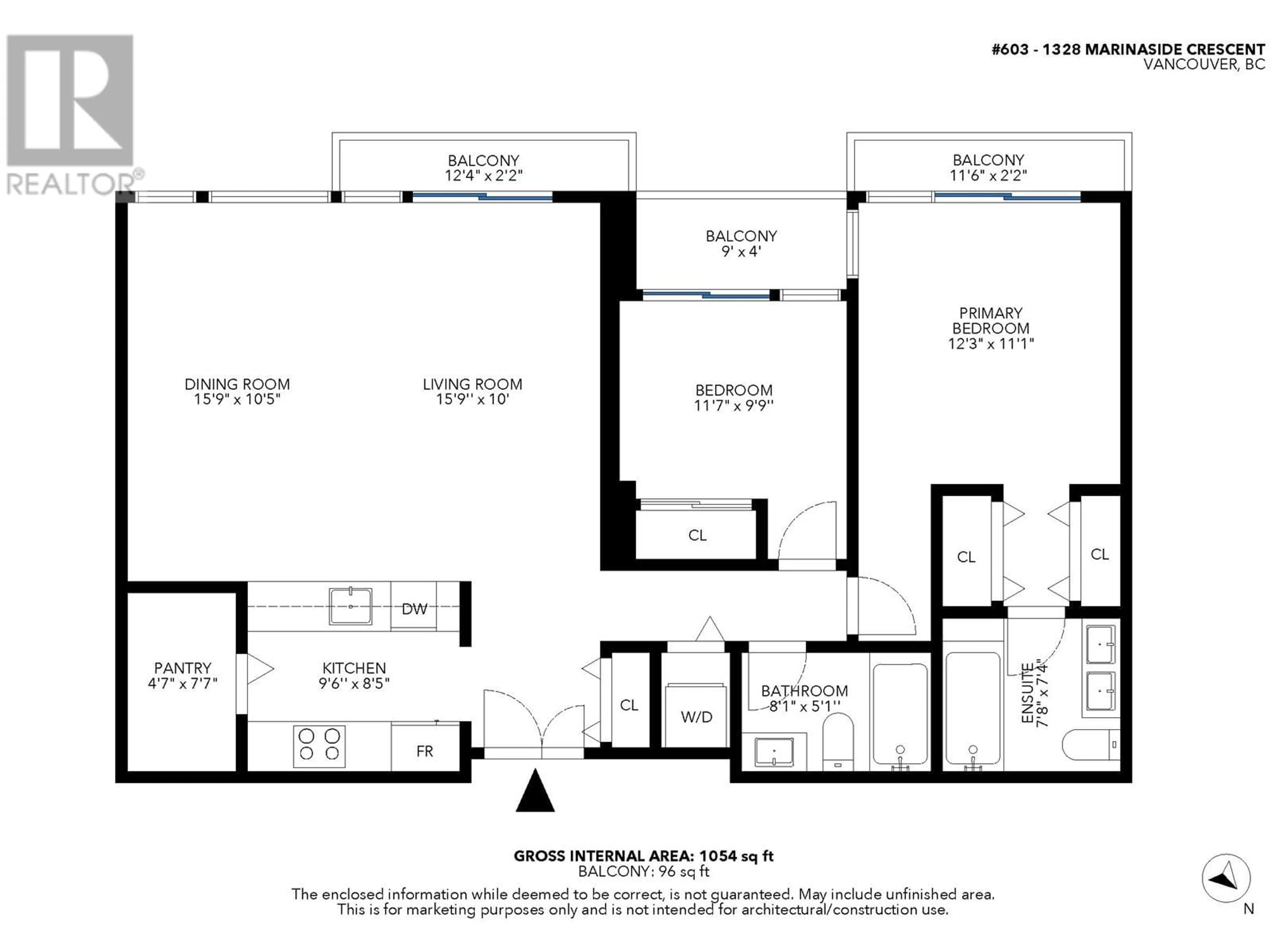 Floor plan for 603 1288 MARINASIDE CRESCENT, Vancouver British Columbia V6Z2W5