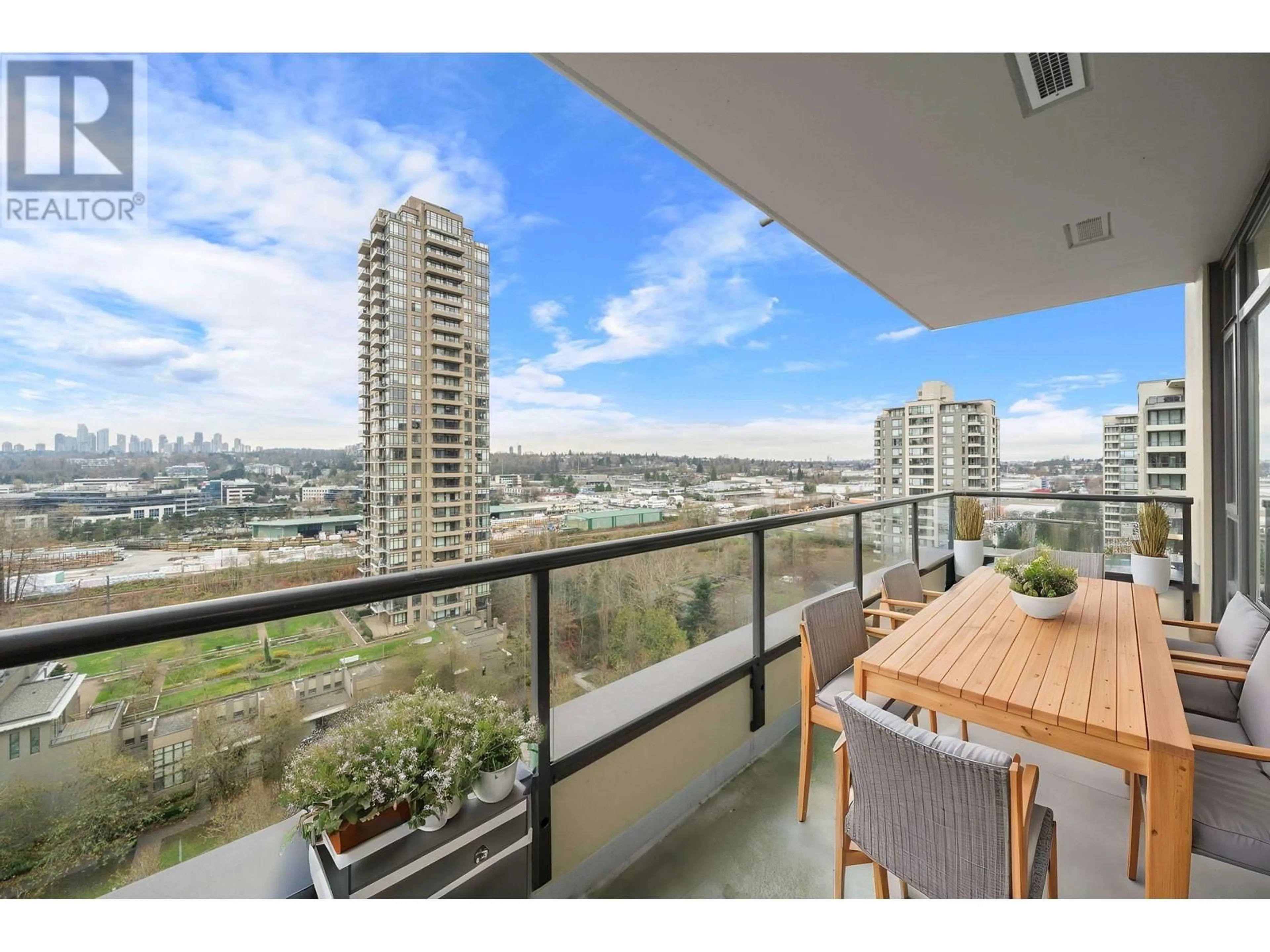 Balcony in the apartment, the view of city buildings for 1405 4250 DAWSON STREET, Burnaby British Columbia V5C4B1