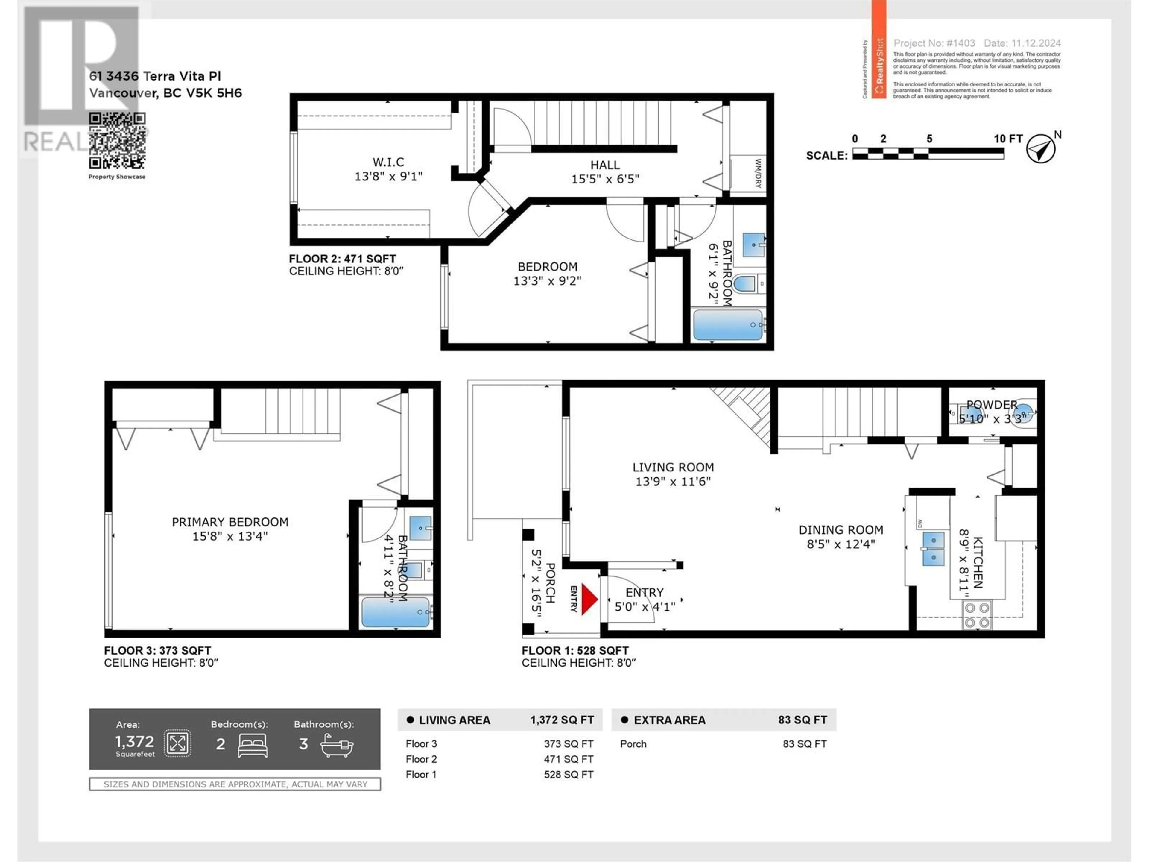 Floor plan for 61 3436 TERRA VITA PLACE, Vancouver British Columbia V5K5H6