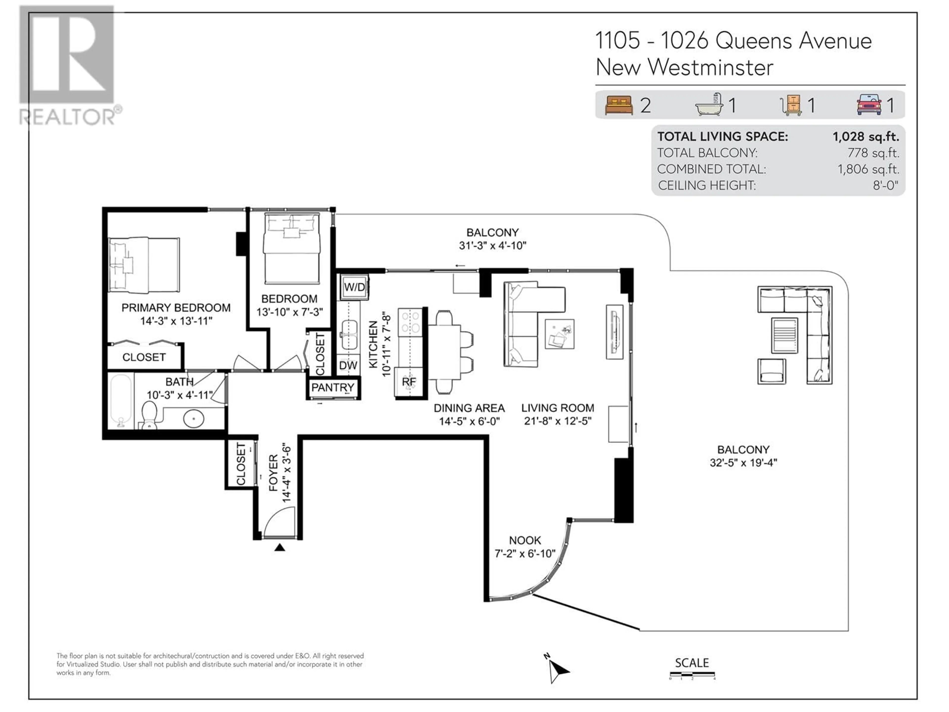 Floor plan for 1105 1026 QUEENS AVENUE, New Westminster British Columbia V3M6B2