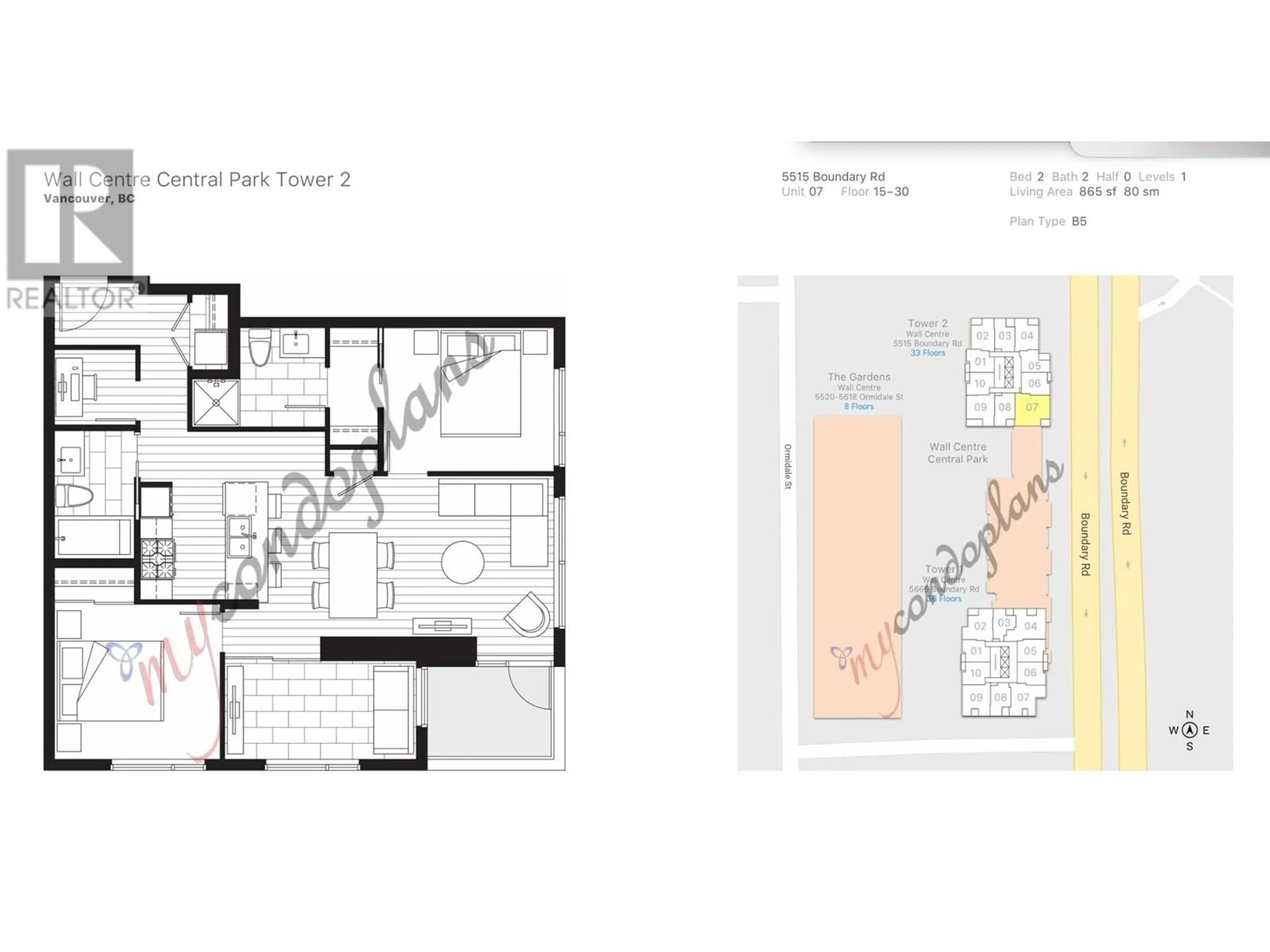 Floor plan for 1607 5515 BOUNDARY ROAD, Vancouver British Columbia V5R0E3