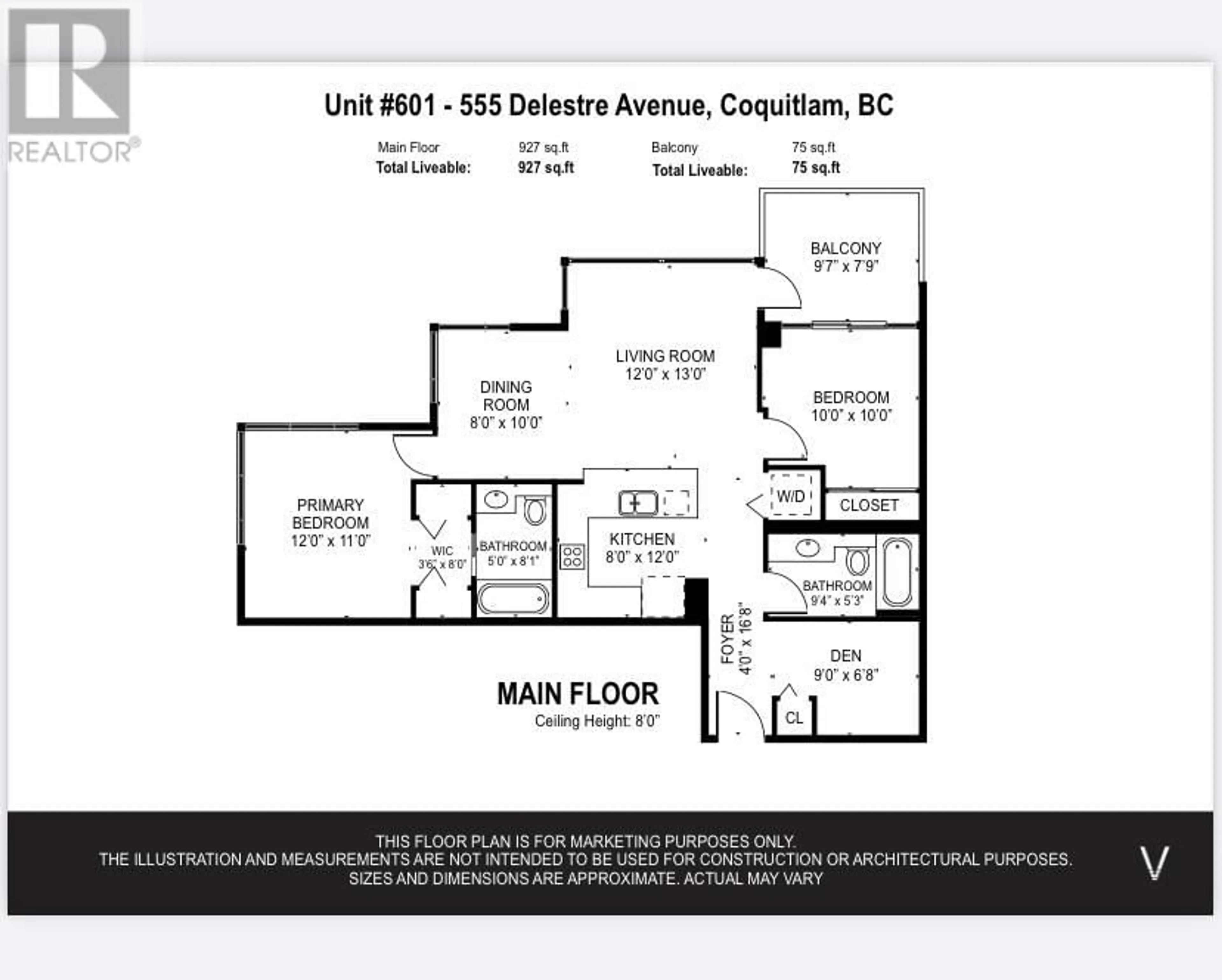 Floor plan for 601 555 DELESTRE AVENUE, Coquitlam British Columbia V3K0A9