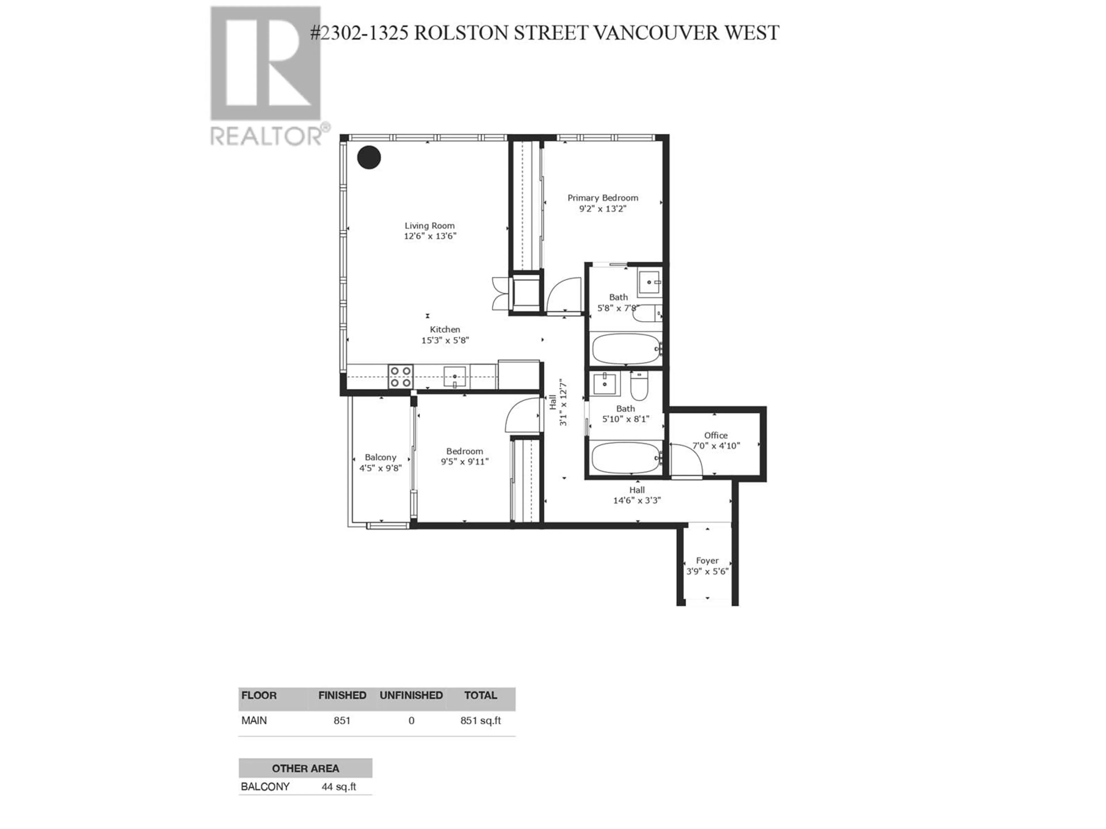 Floor plan for 2302 1325 ROLSTON STREET, Vancouver British Columbia V6B0M2