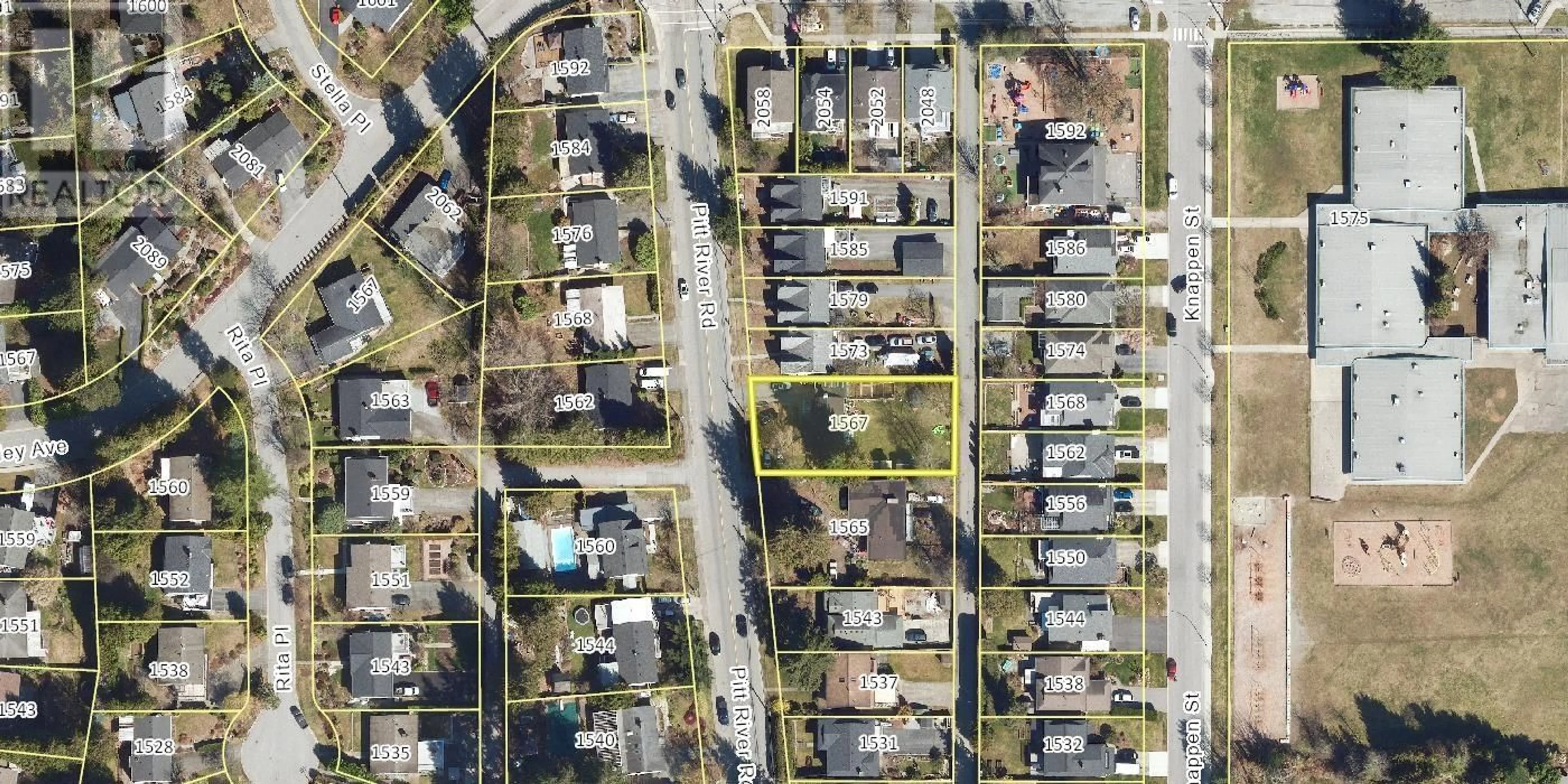 A pic from outside/outdoor area/front of a property/back of a property/a pic from drone, street for 1567 PITT RIVER ROAD, Port Coquitlam British Columbia V3C1P3