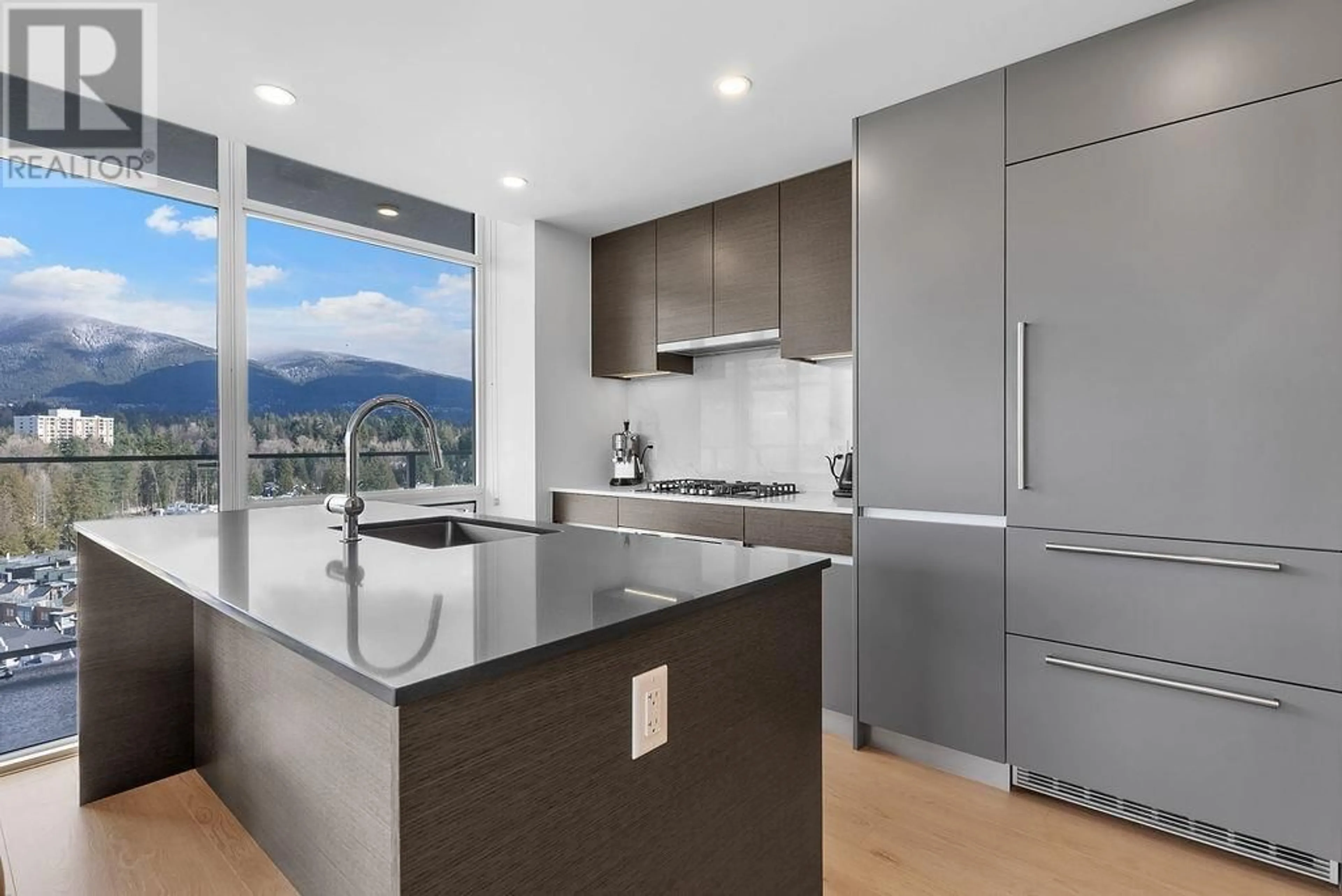 Contemporary kitchen, wood floors, mountain for 1408 200 KLAHANIE COURT, West Vancouver British Columbia V7P0E4