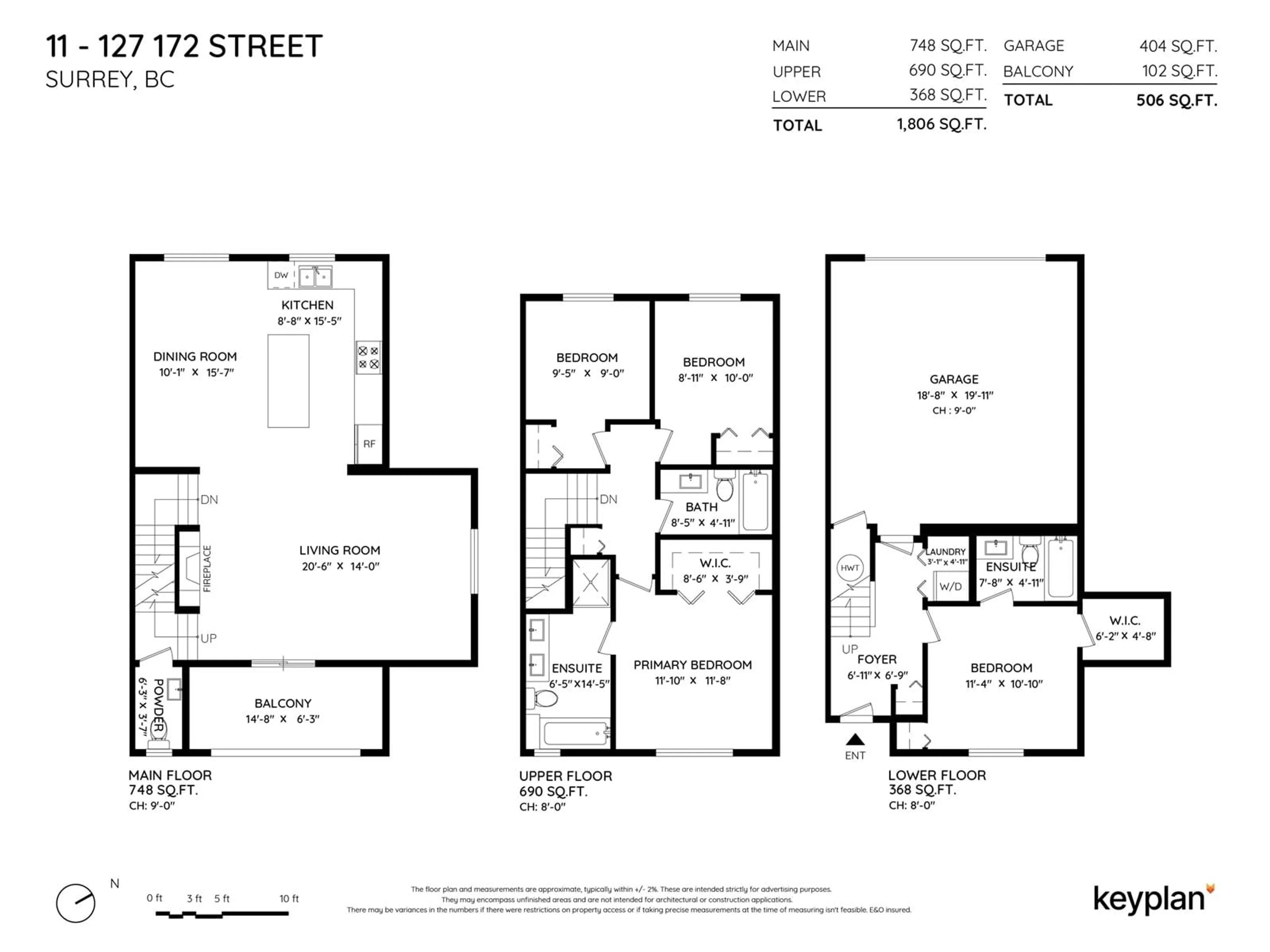 Floor plan for 11 127 172 STREET, Surrey British Columbia V3Z0W9