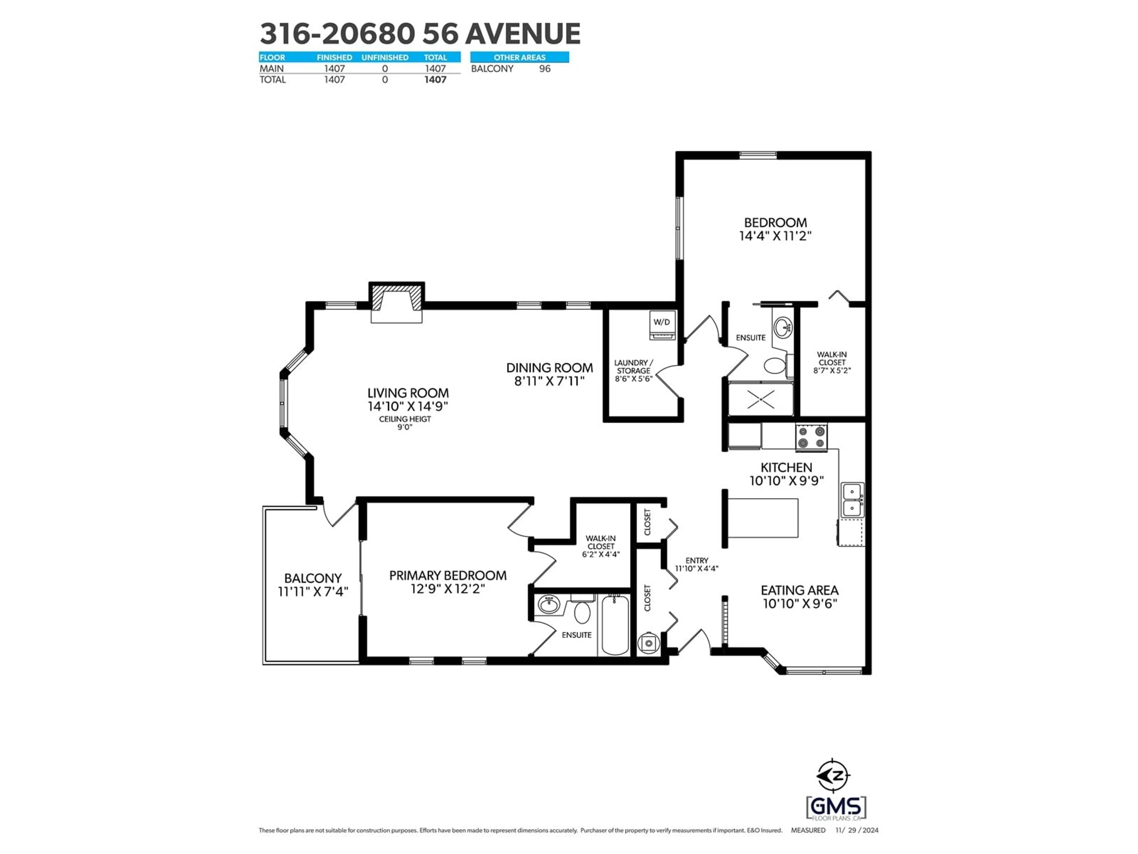 Floor plan for 316 20680 56 AVENUE, Langley British Columbia V3A3Z1