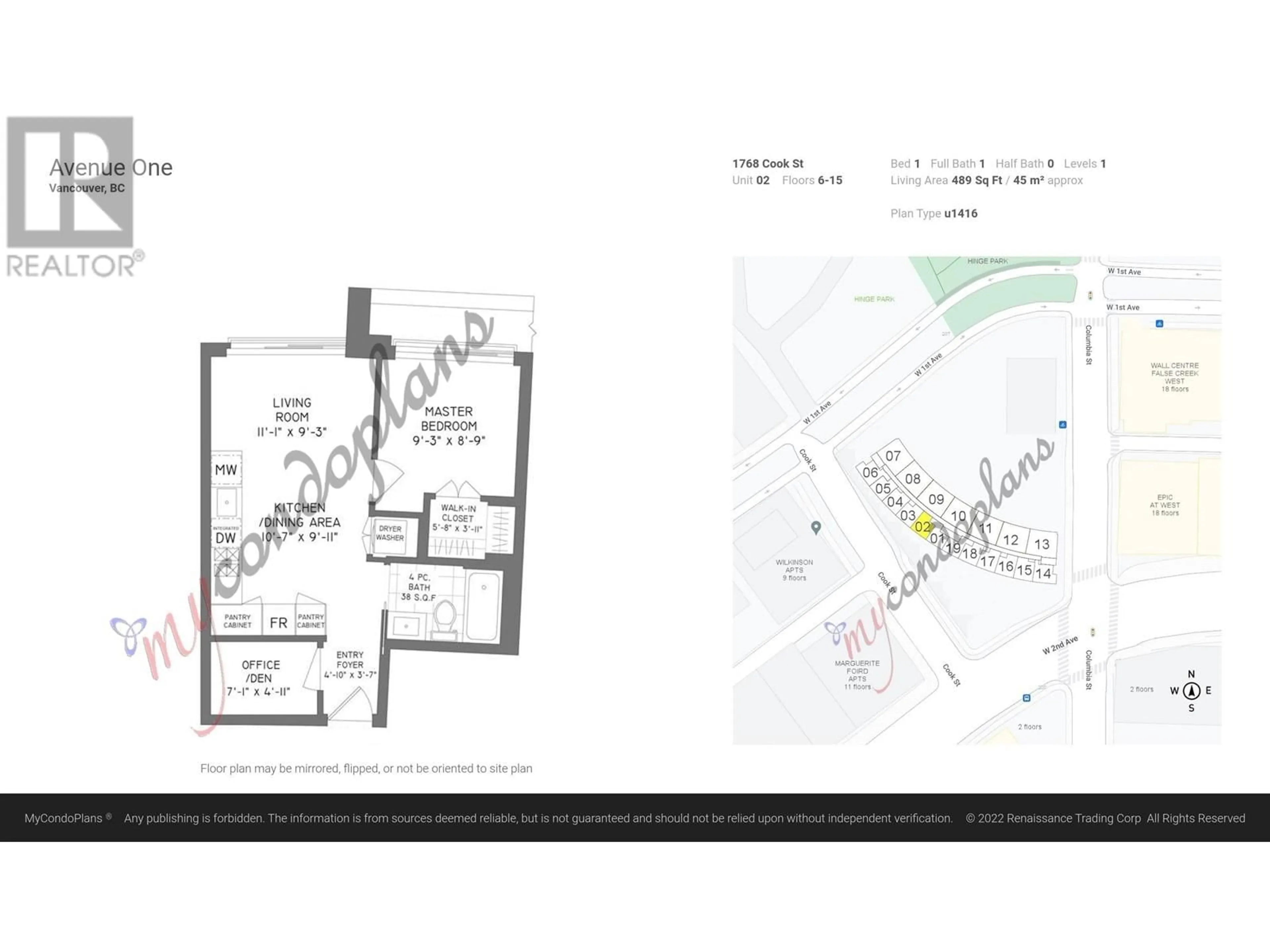 Floor plan for 1302 1768 COOK STREET, Vancouver British Columbia V5Y0N3