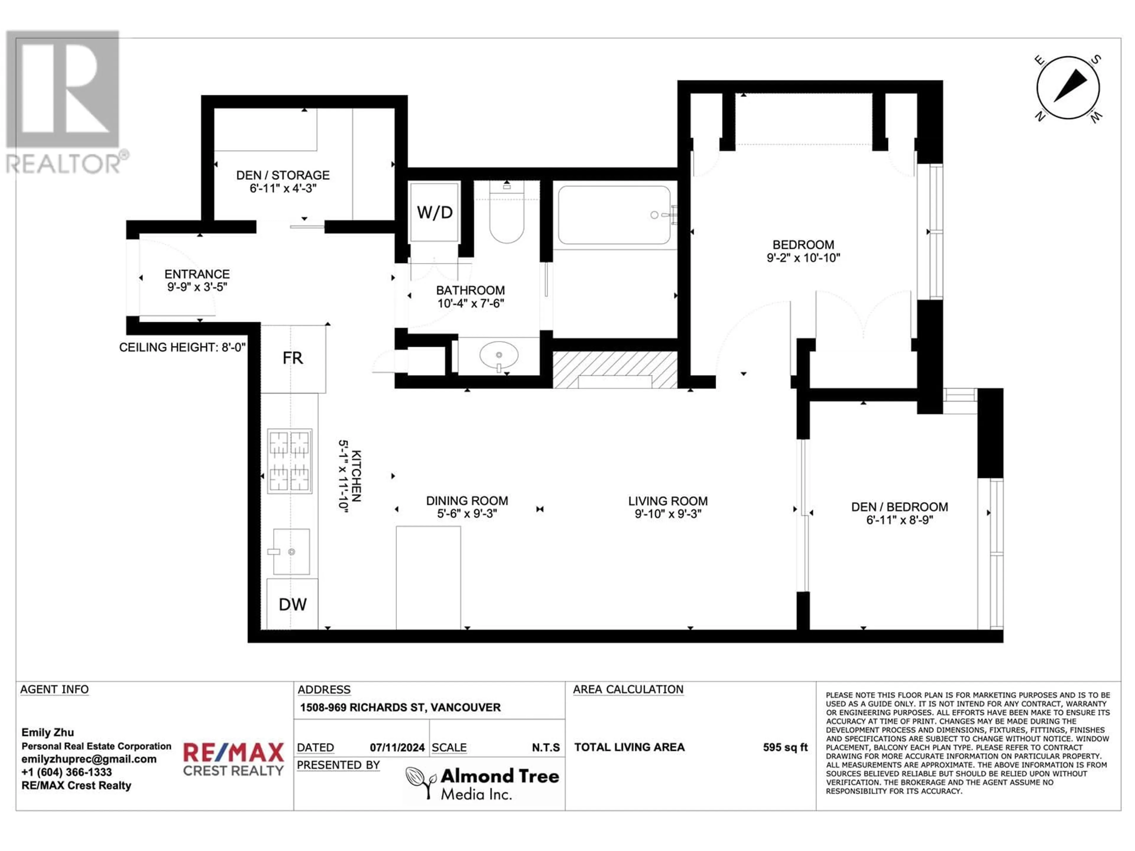 Floor plan for 1508 969 RICHARDS STREET, Vancouver British Columbia V6B1A8