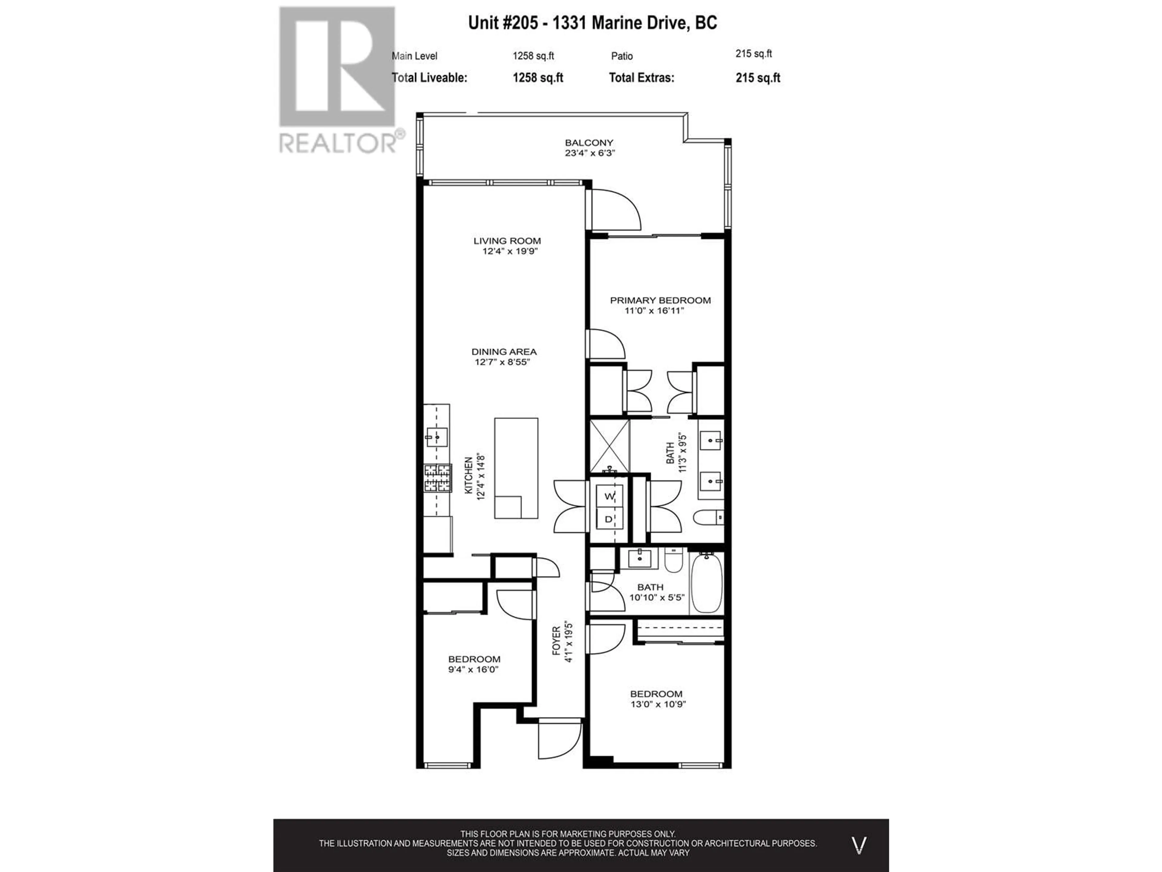 Floor plan for 205 1331 MARINE DRIVE, West Vancouver British Columbia V7T1B6