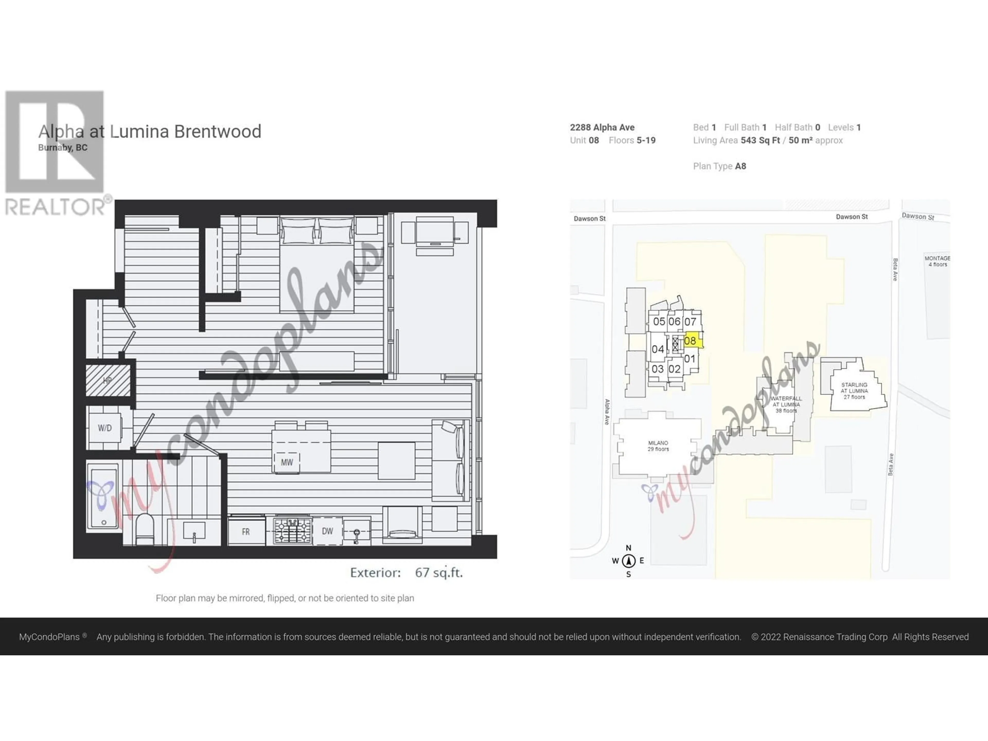 Floor plan for 1308 - 2288 ALPHA AVENUE, Burnaby British Columbia V5C0L9
