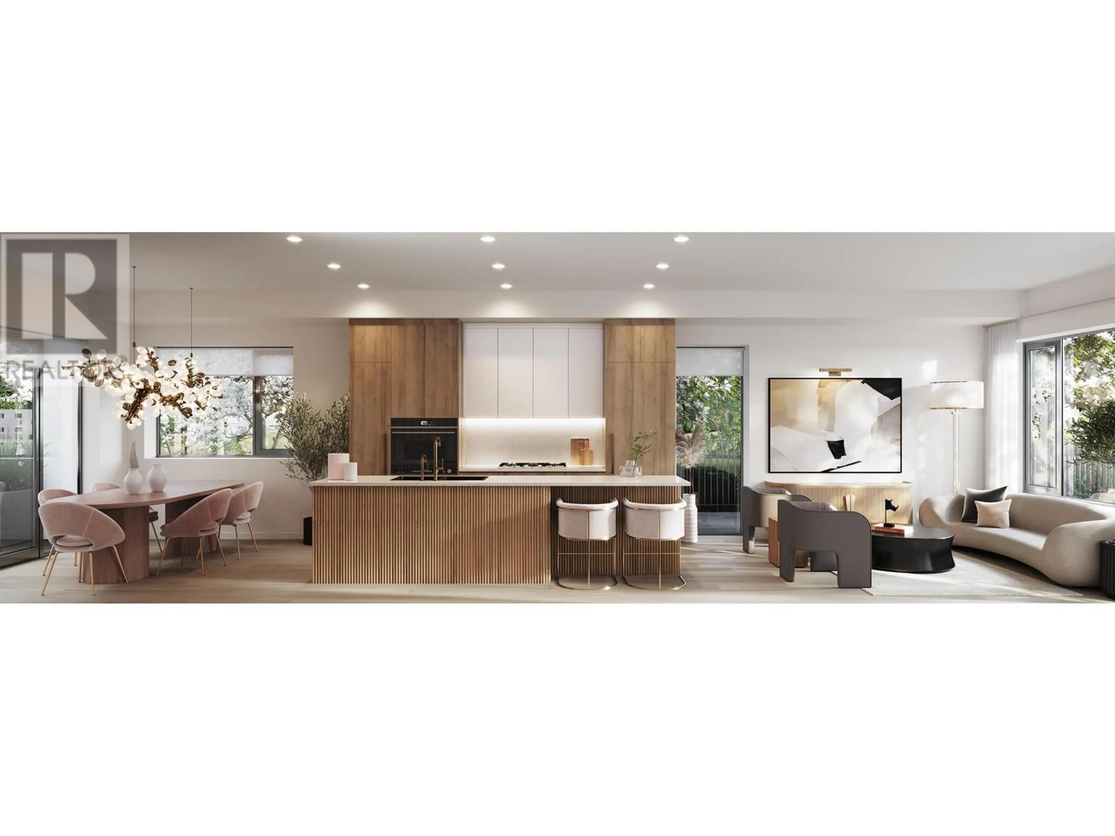 Open concept kitchen, wood/laminate floor for 101 - 6922 ASH STREET, Vancouver British Columbia V6P3K4