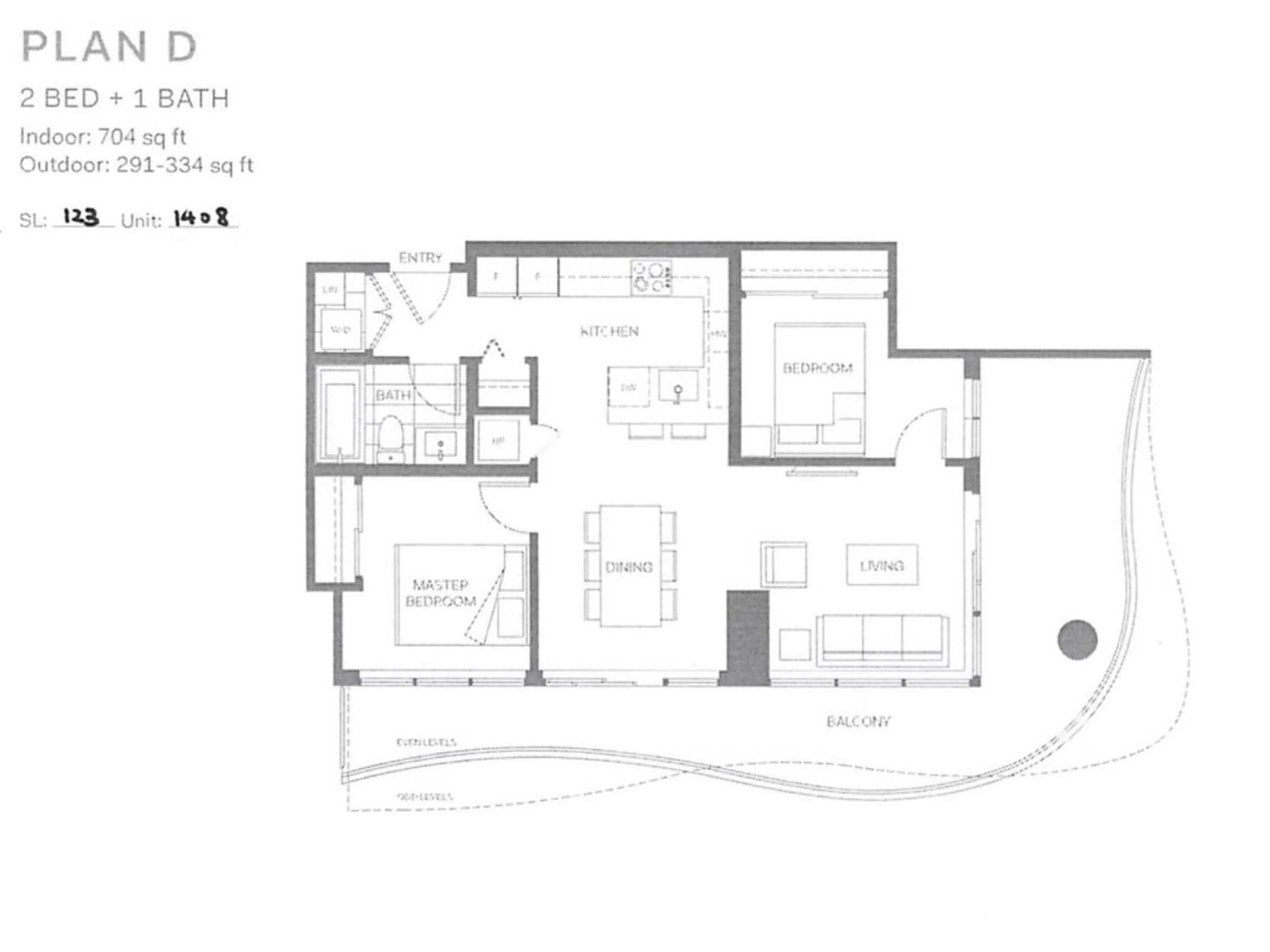 Floor plan for 1408 13318 104 AVENUE, Surrey British Columbia V3T0R2