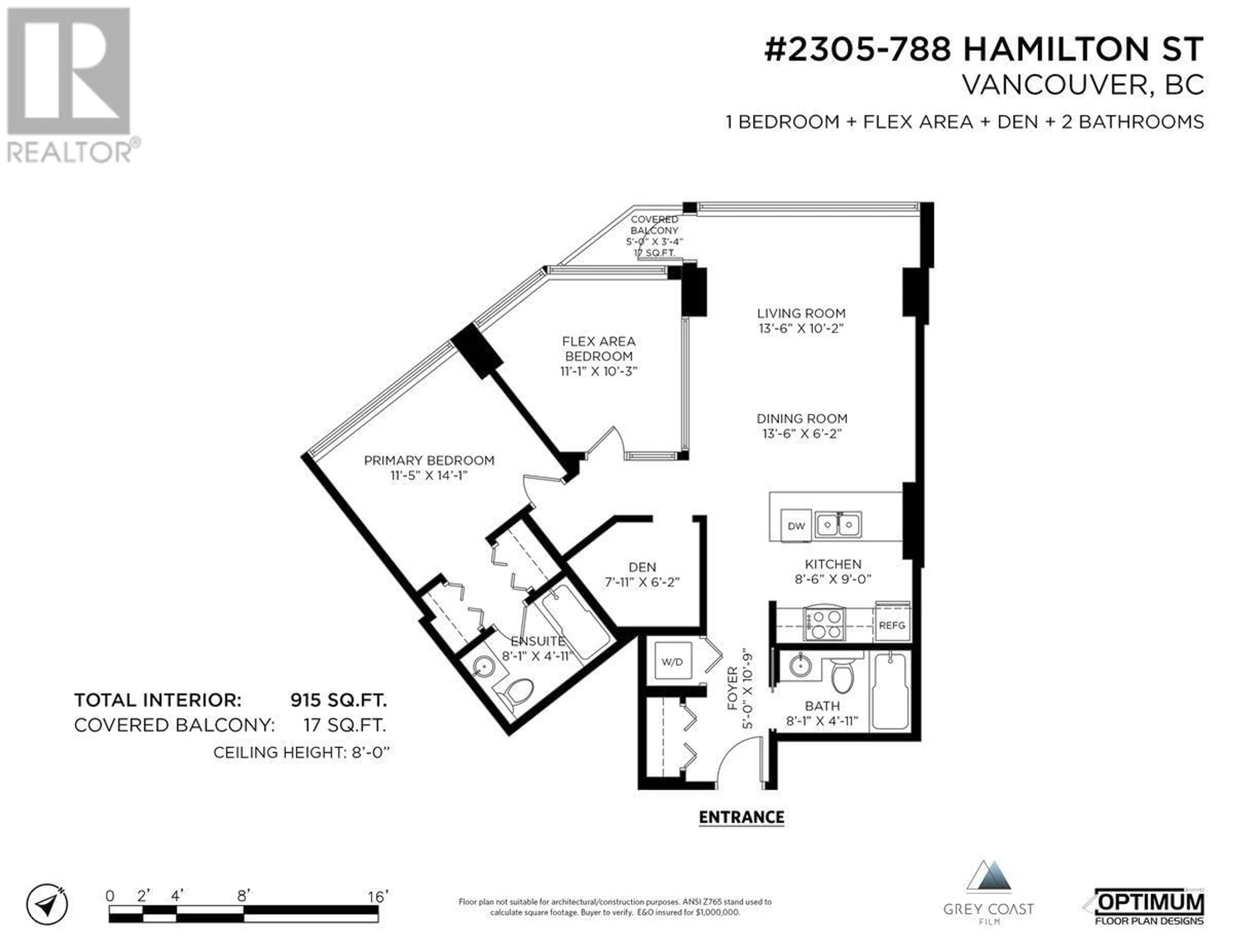 Floor plan for 2305 788 HAMILTON STREET, Vancouver British Columbia V6B0E9