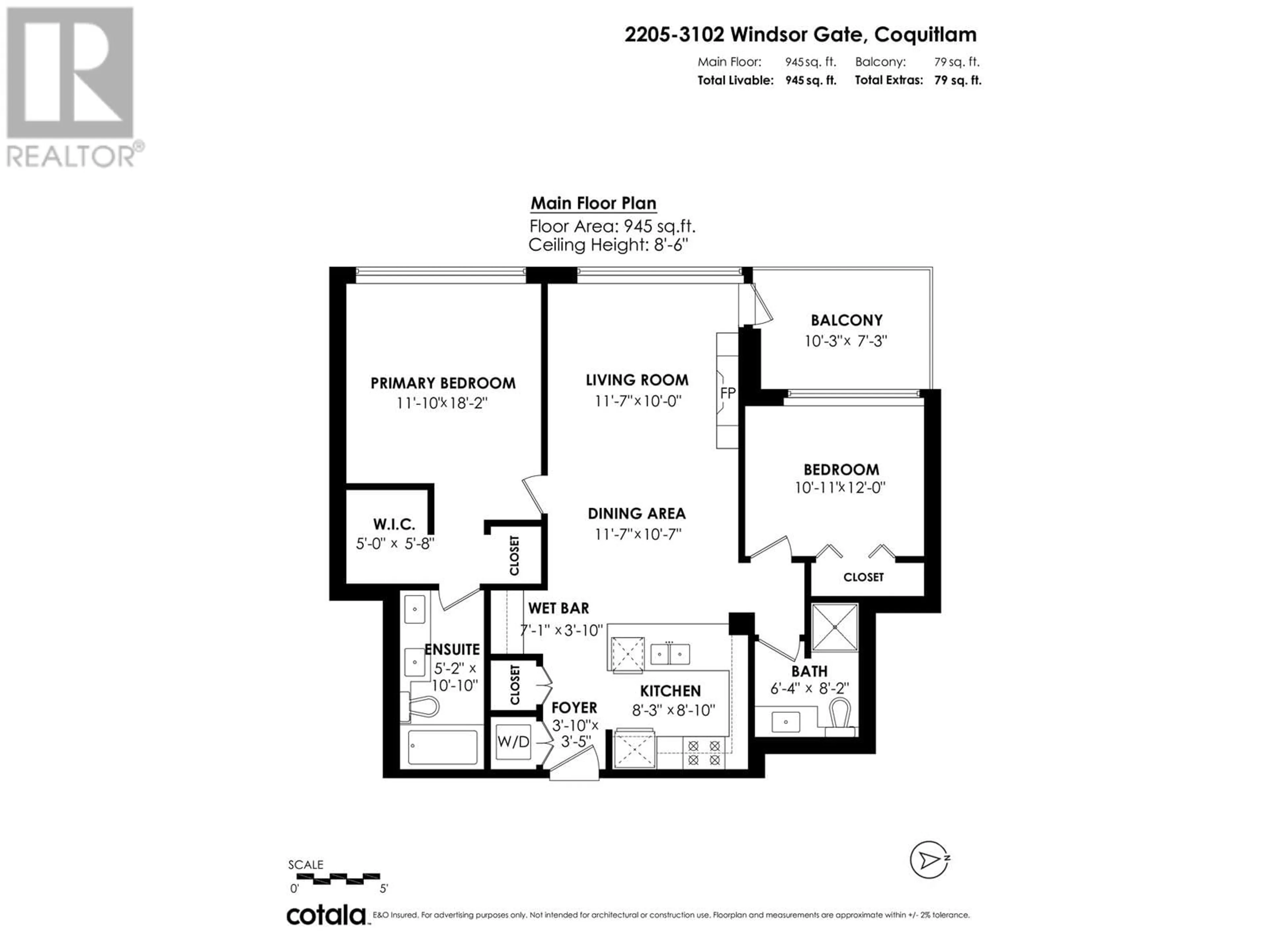 Floor plan for 2205 3102 WINDSOR GATE, Coquitlam British Columbia V3B0J3