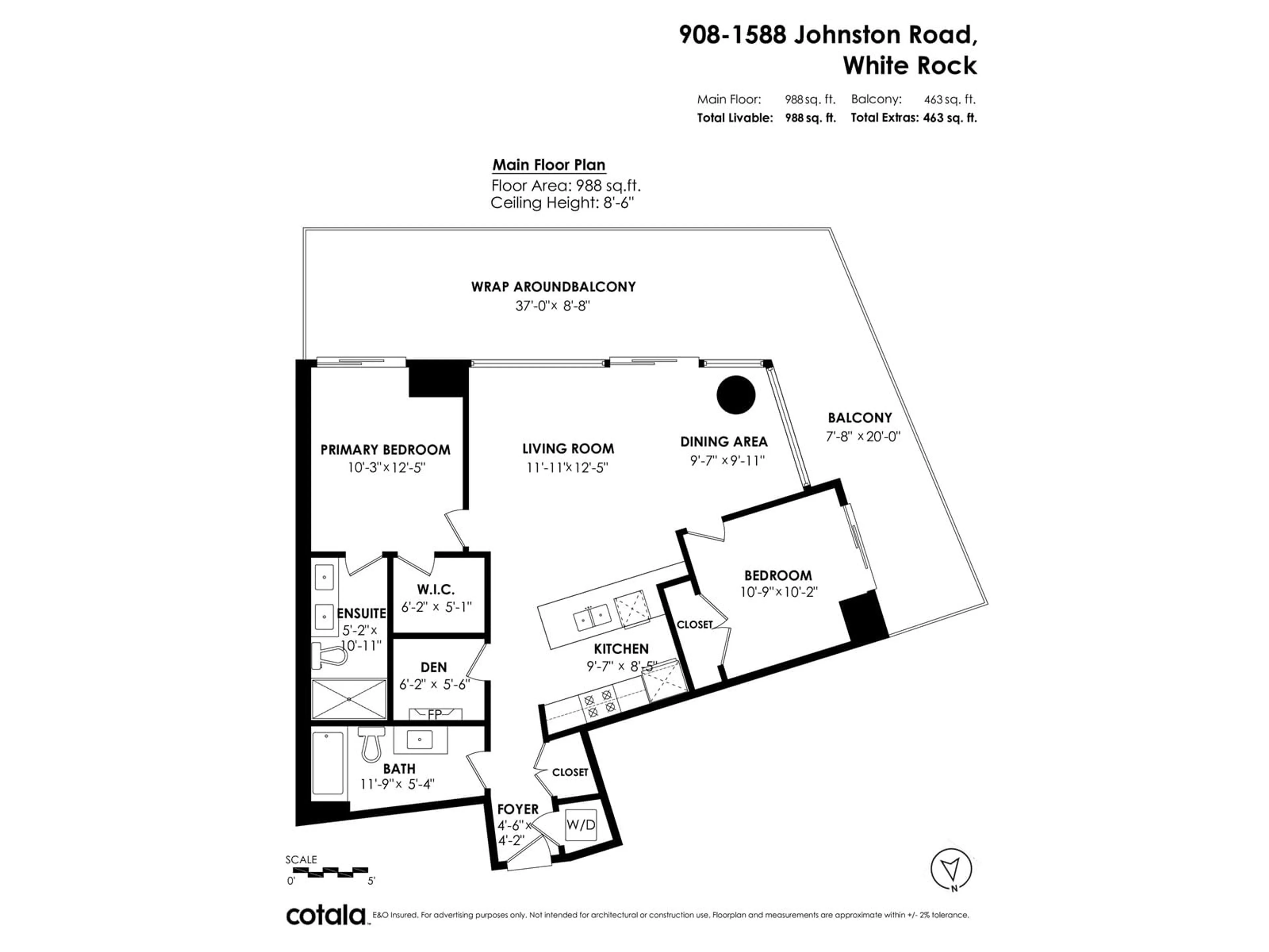 Floor plan for 908 1588 JOHNSTON ROAD, White Rock British Columbia V4B0C5