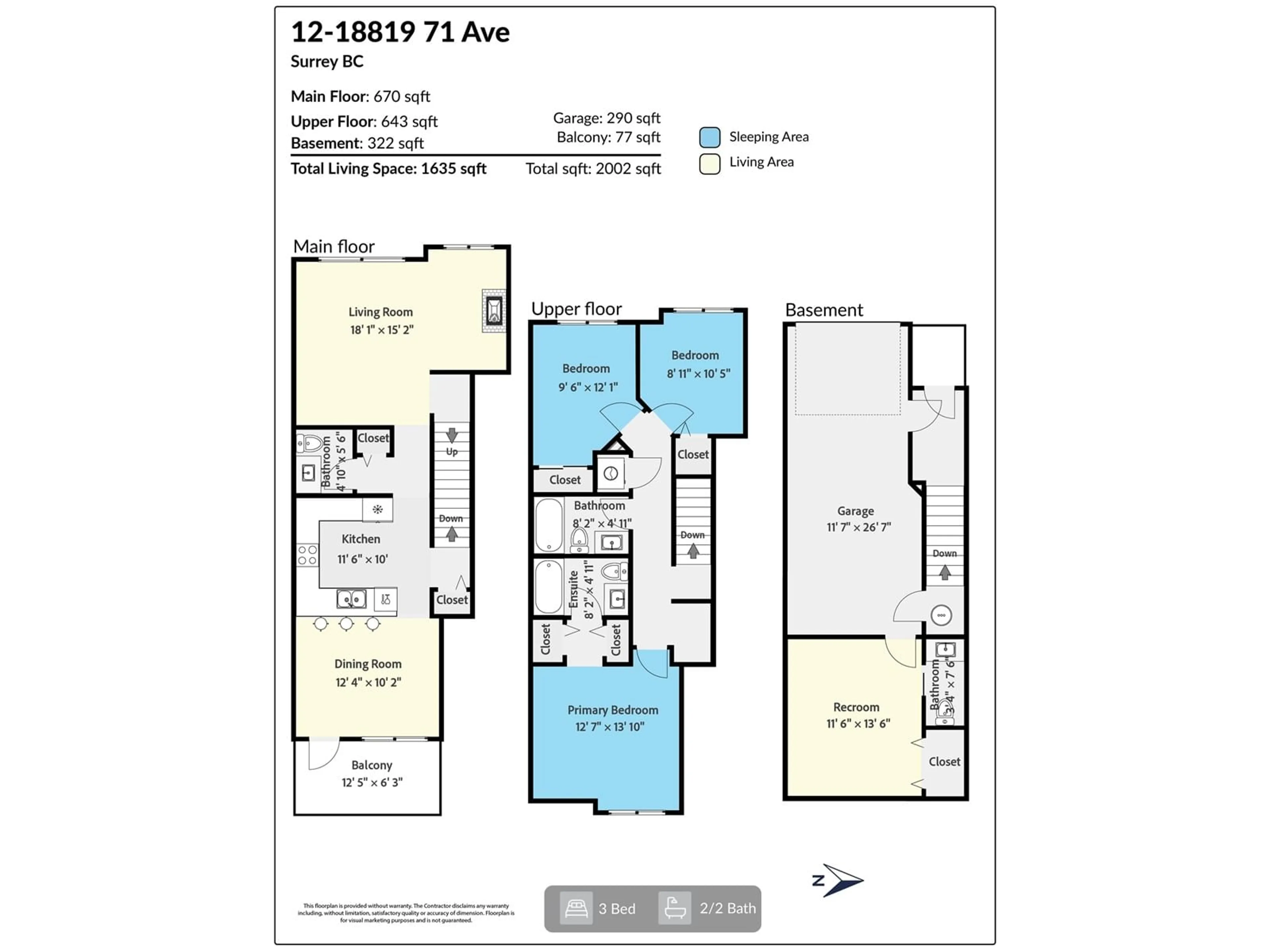 Floor plan for 12 18819 71 AVENUE, Surrey British Columbia V4N6N9