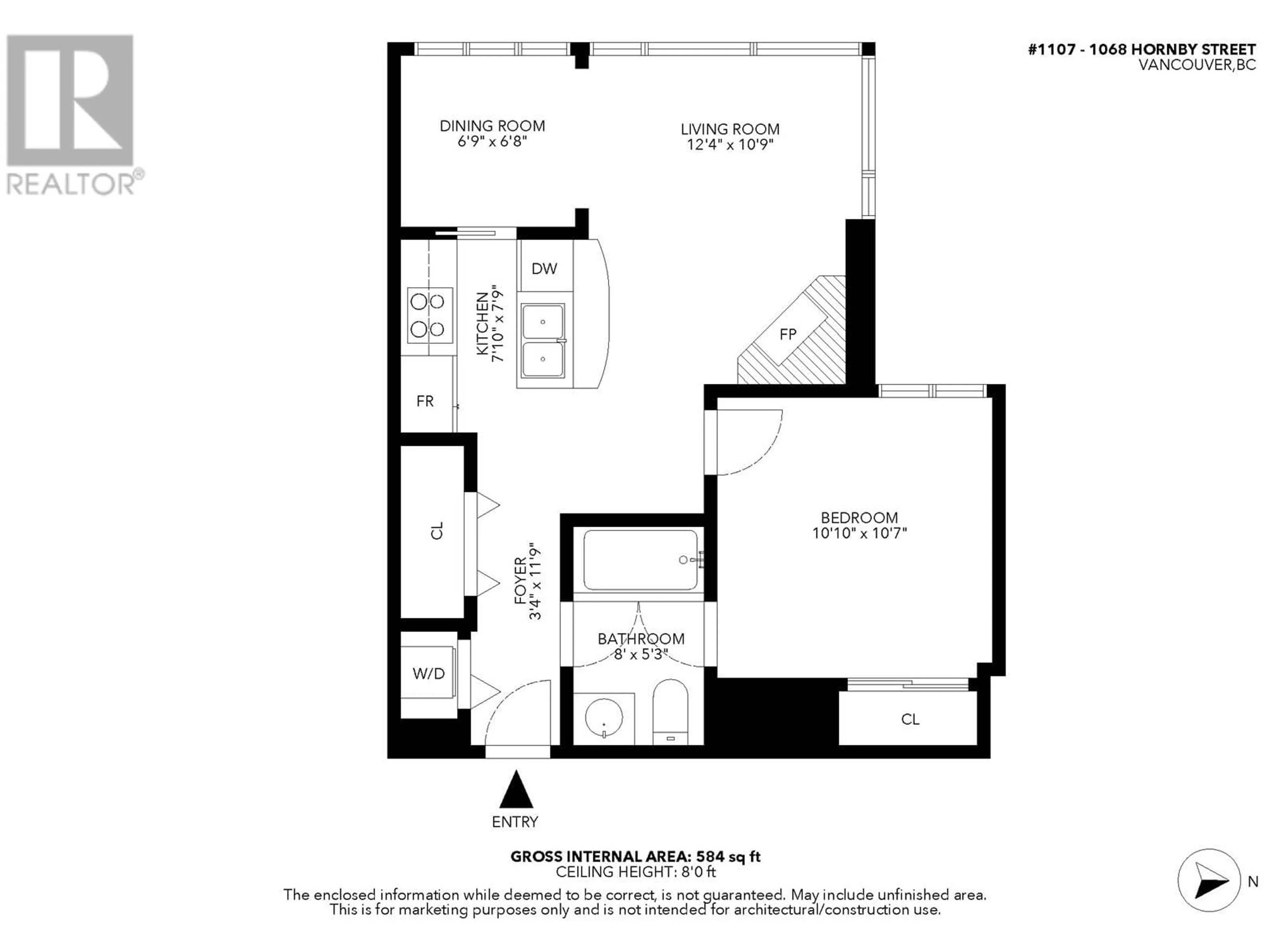 Floor plan for 1107 1068 HORNBY STREET, Vancouver British Columbia V6Z2Y7