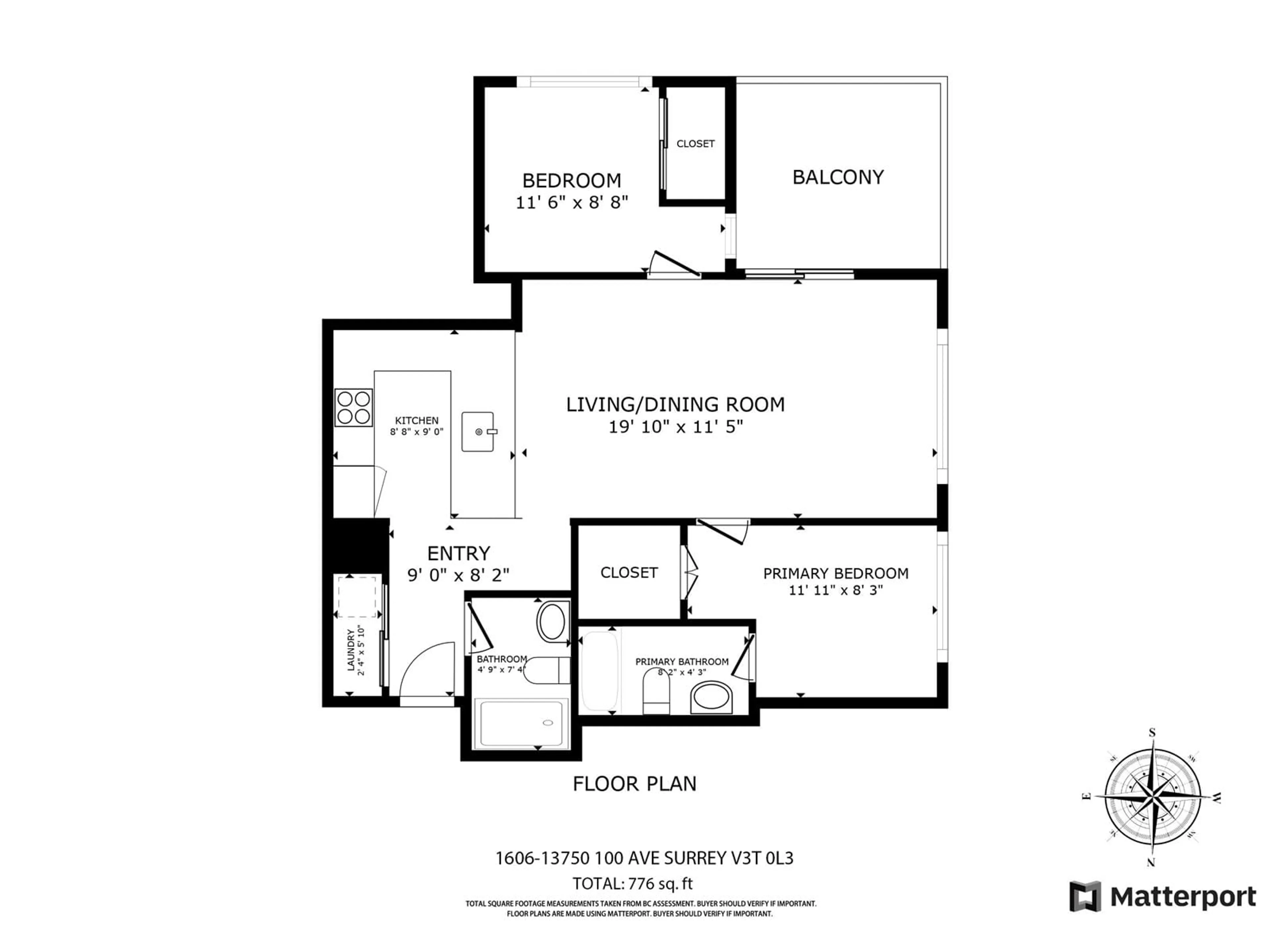 Floor plan for 1606 13750 100 AVENUE, Surrey British Columbia V3T0L3