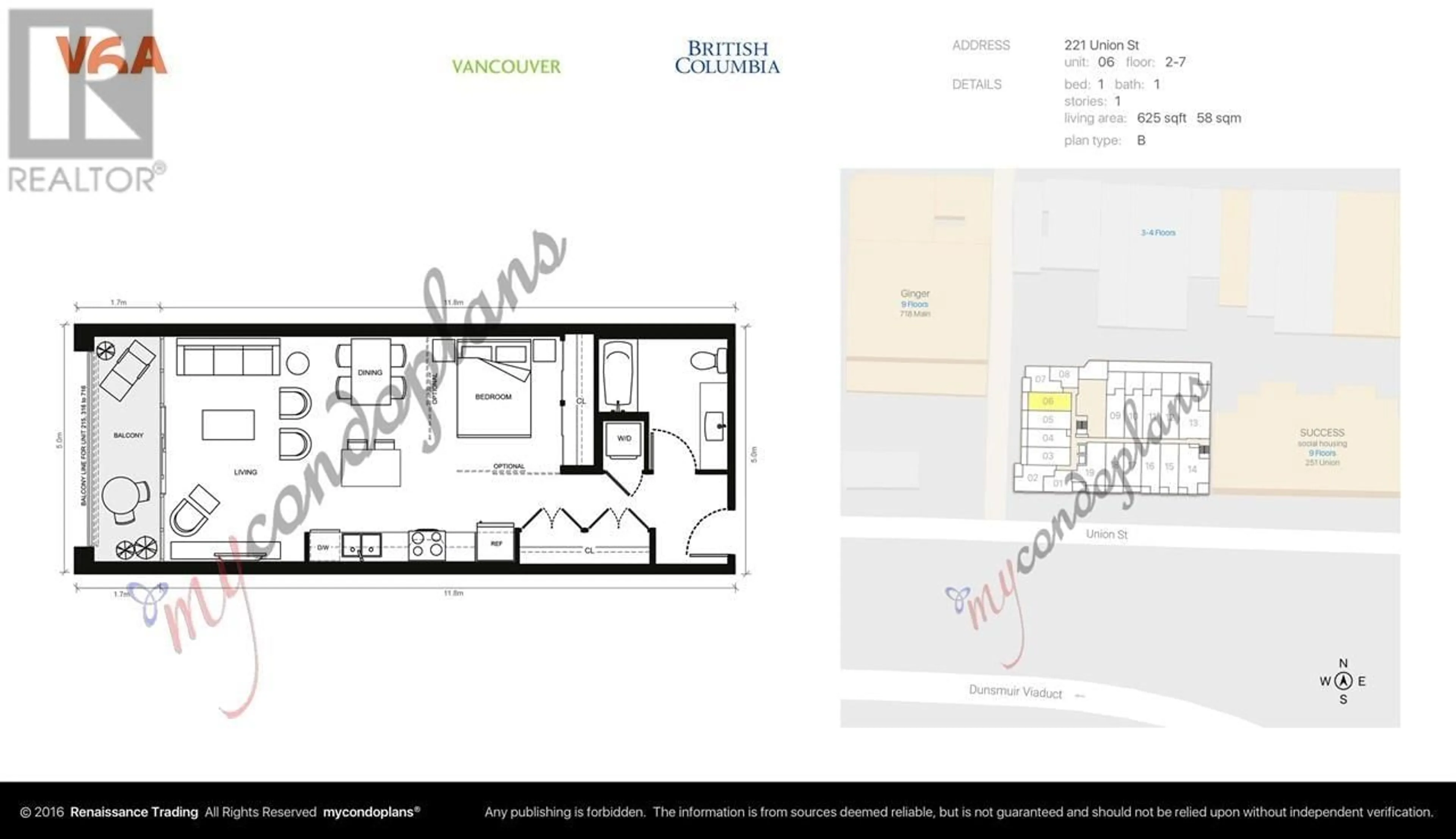 Floor plan for 606 221 UNION STREET, Vancouver British Columbia V6A0B4