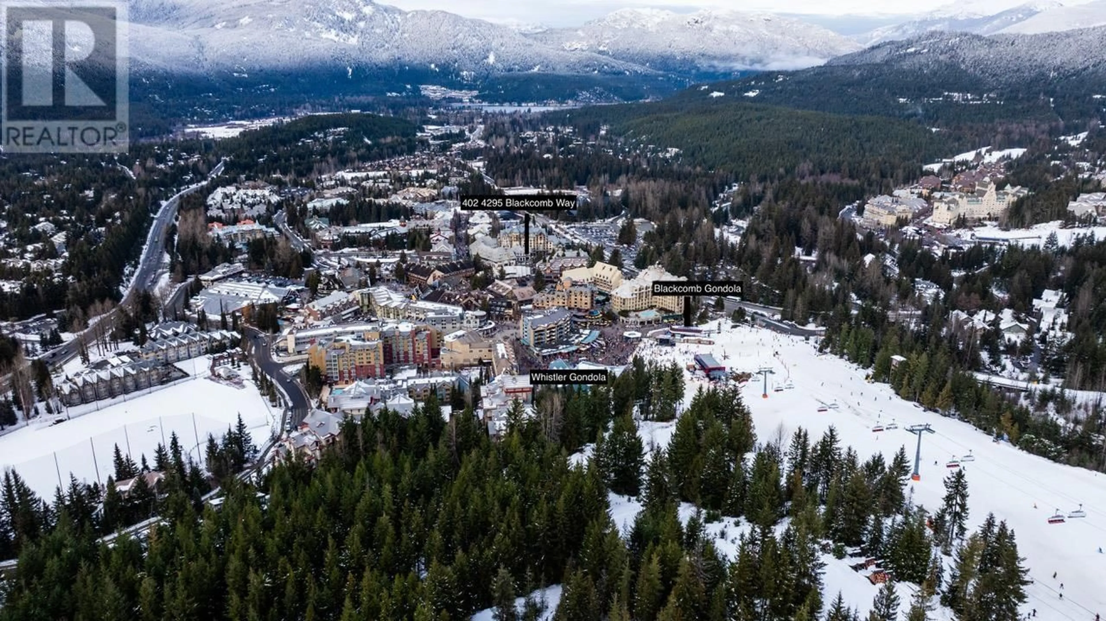 A pic from outside/outdoor area/front of a property/back of a property/a pic from drone, mountain view for 402 4295 BLACKCOMB WAY, Whistler British Columbia V8E0X2